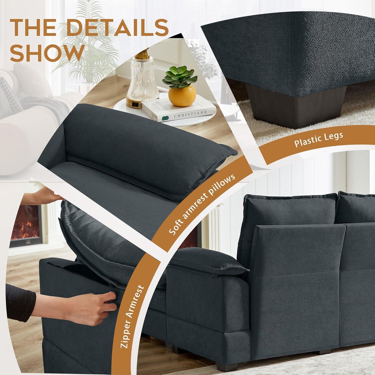 82" Convertible Sectional Sofa, L-Shaped Comfy Cloud Couch with Reversible Chaise and Padded Armrests, Modern Polyester 3 Seat Sofa Couches for Living Room (Green)