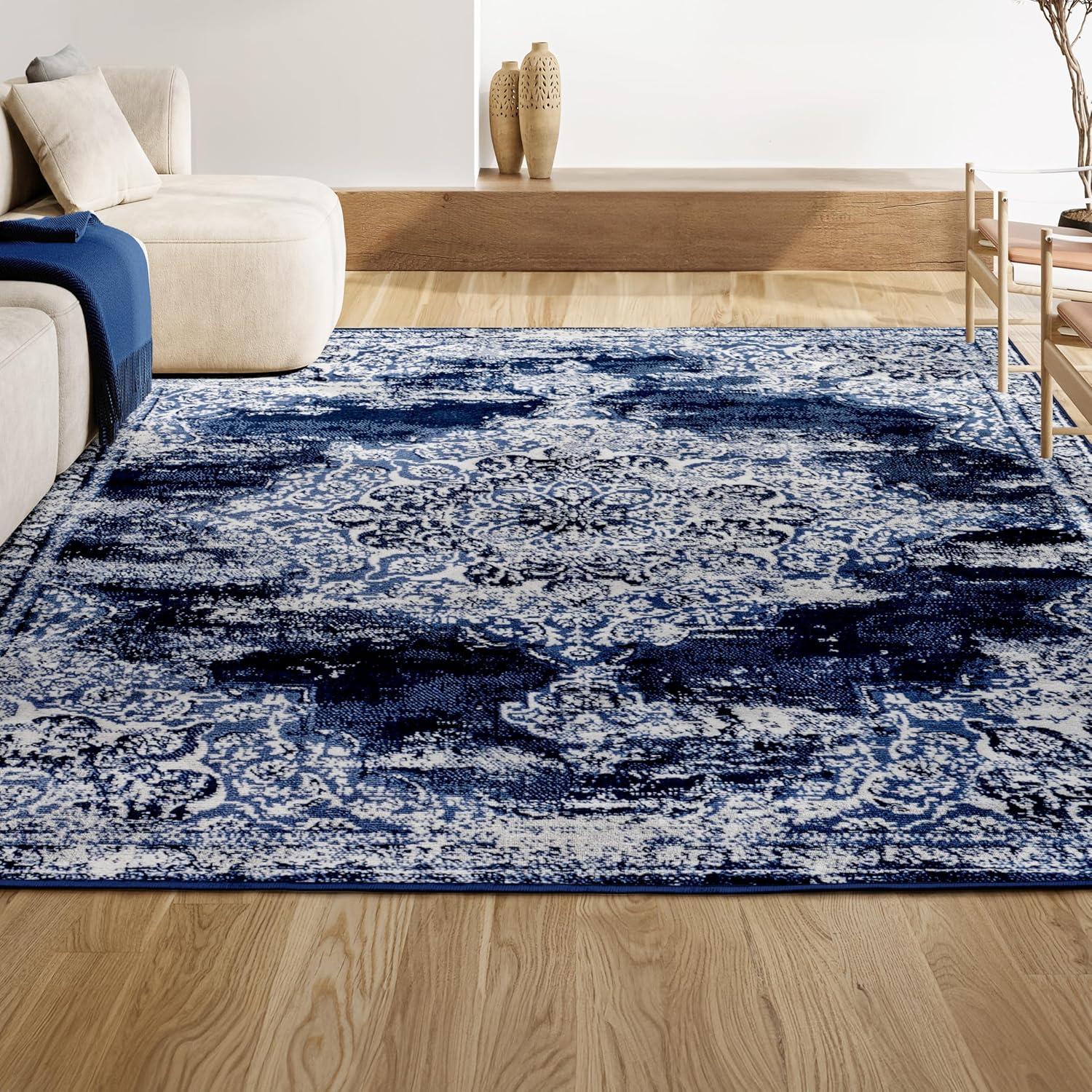 8'x10' Alhambra Ornate Medallion Modern Area Rug, Navy/Ivory - JONATHAN Y