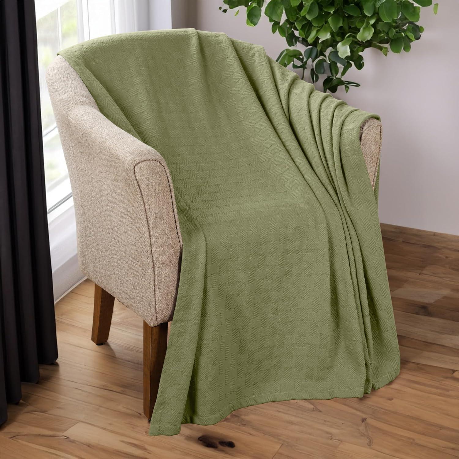 Superior Basketweave All-Season Cotton Blanket, King, Sage