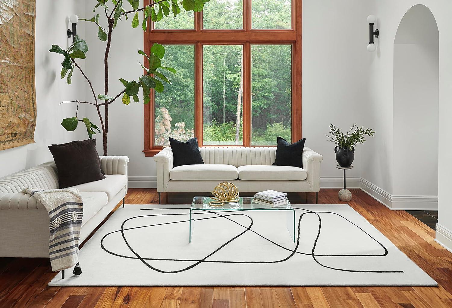 Ivory Abstract Elegance 4'x6' Hand-Tufted Wool Rug