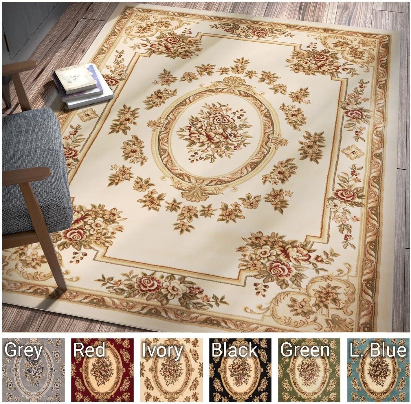 Well Woven Pastoral Medallion French European Floral Formal Traditional Modern Classic Thick Soft Area Rug