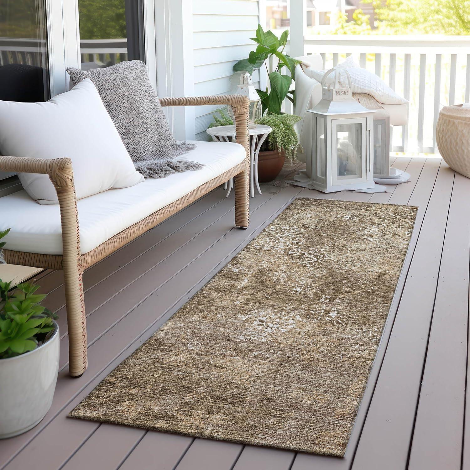 Brown Synthetic Flat Woven Indoor/Outdoor Runner Rug