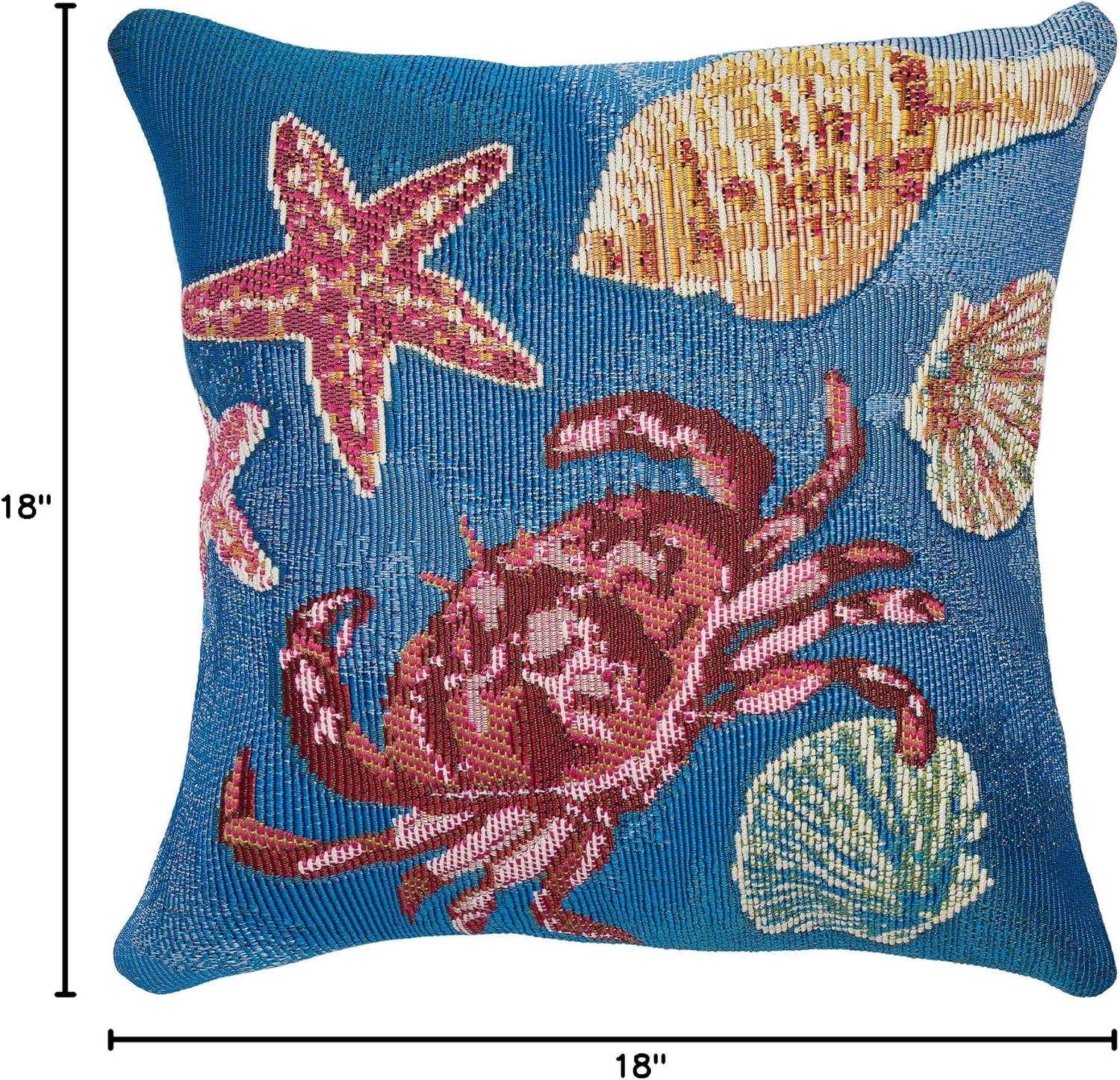 Coastal Blue and Red Shellfish Pattern Round Pillow