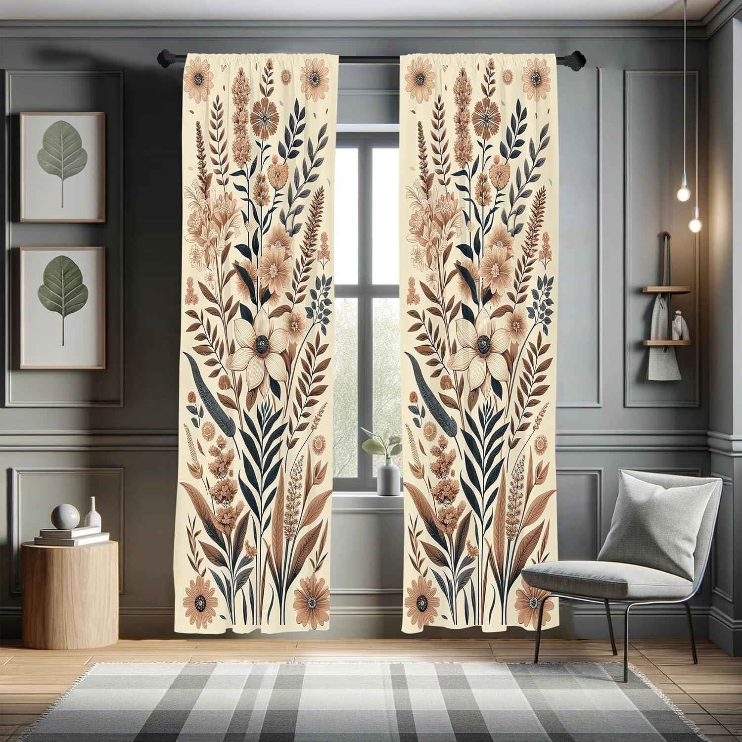 Ambesonne Juego de Cortinas Florales Vintage de 2 Paneles, Jardín de la Nostalgia, Par de - 28" x 95", Color Azul Pizarra