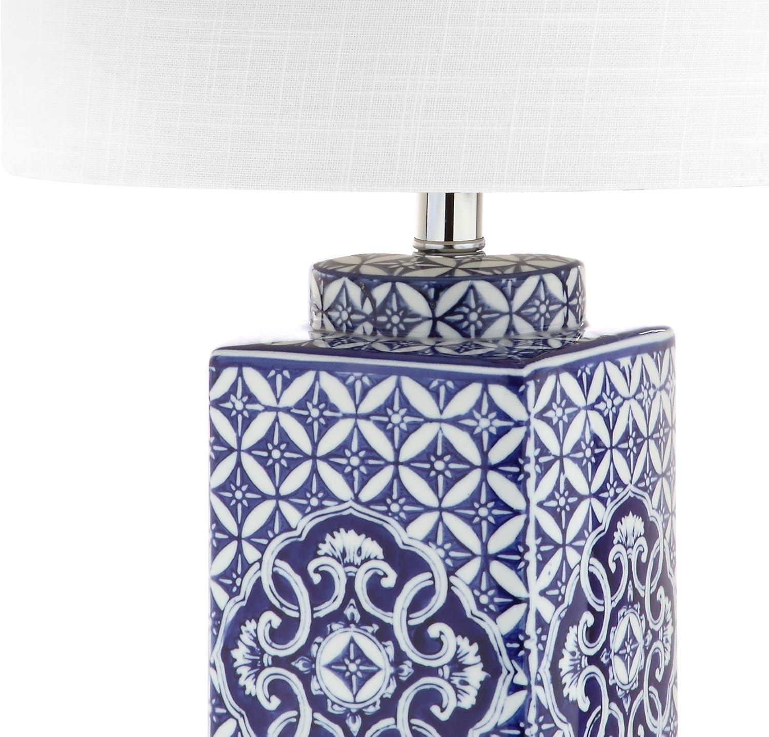 Chinoiserie Blue and White Ceramic 23" Table Lamp with Linen Shade