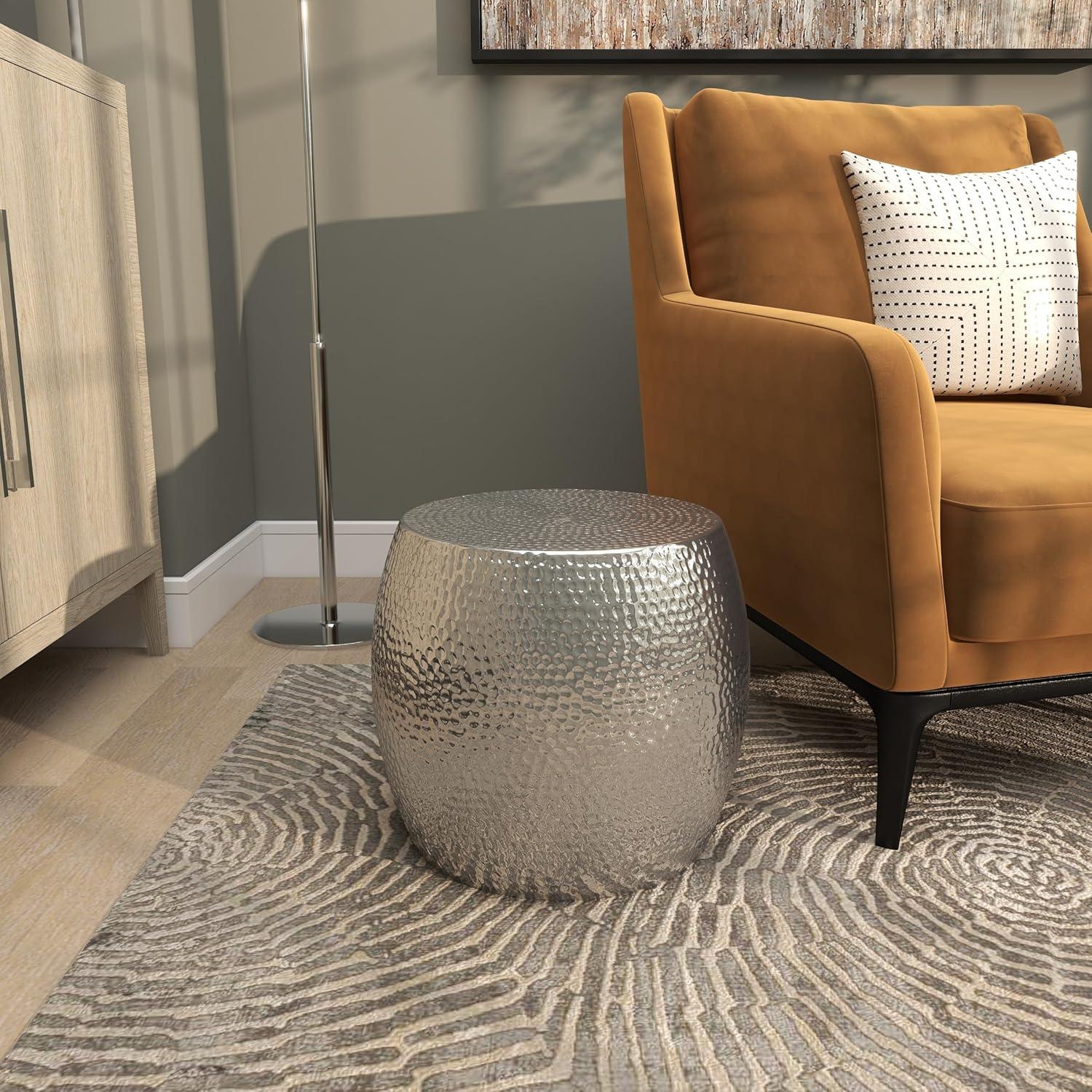 Elegant Round Hammered Silver Metal Accent Table