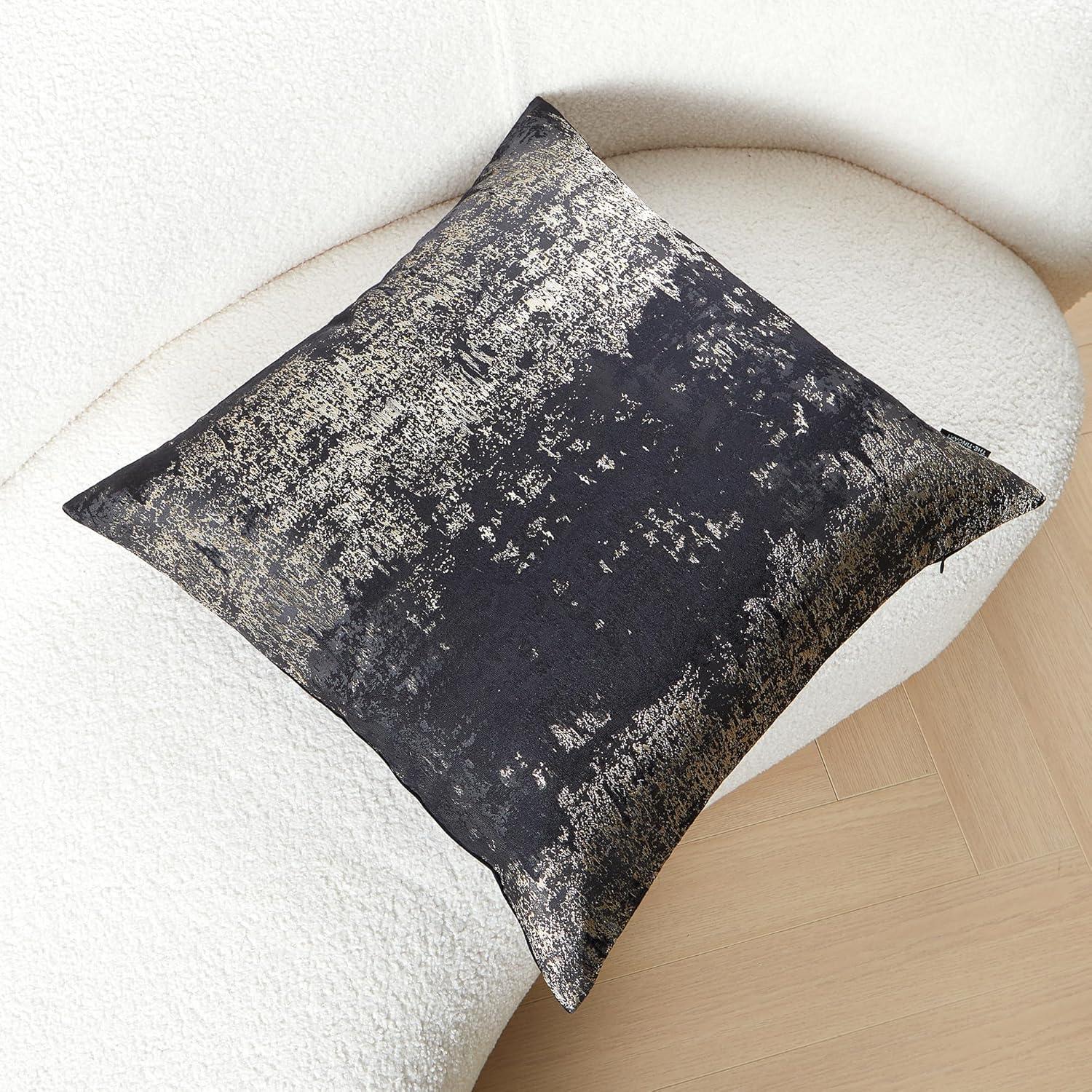 Throw Pillow Covers Luxury Black Throw Pillow Cover Modern Gold Decorative Pillowcase for Couch Sofa Living Room Bedroom Car 18x18 inch