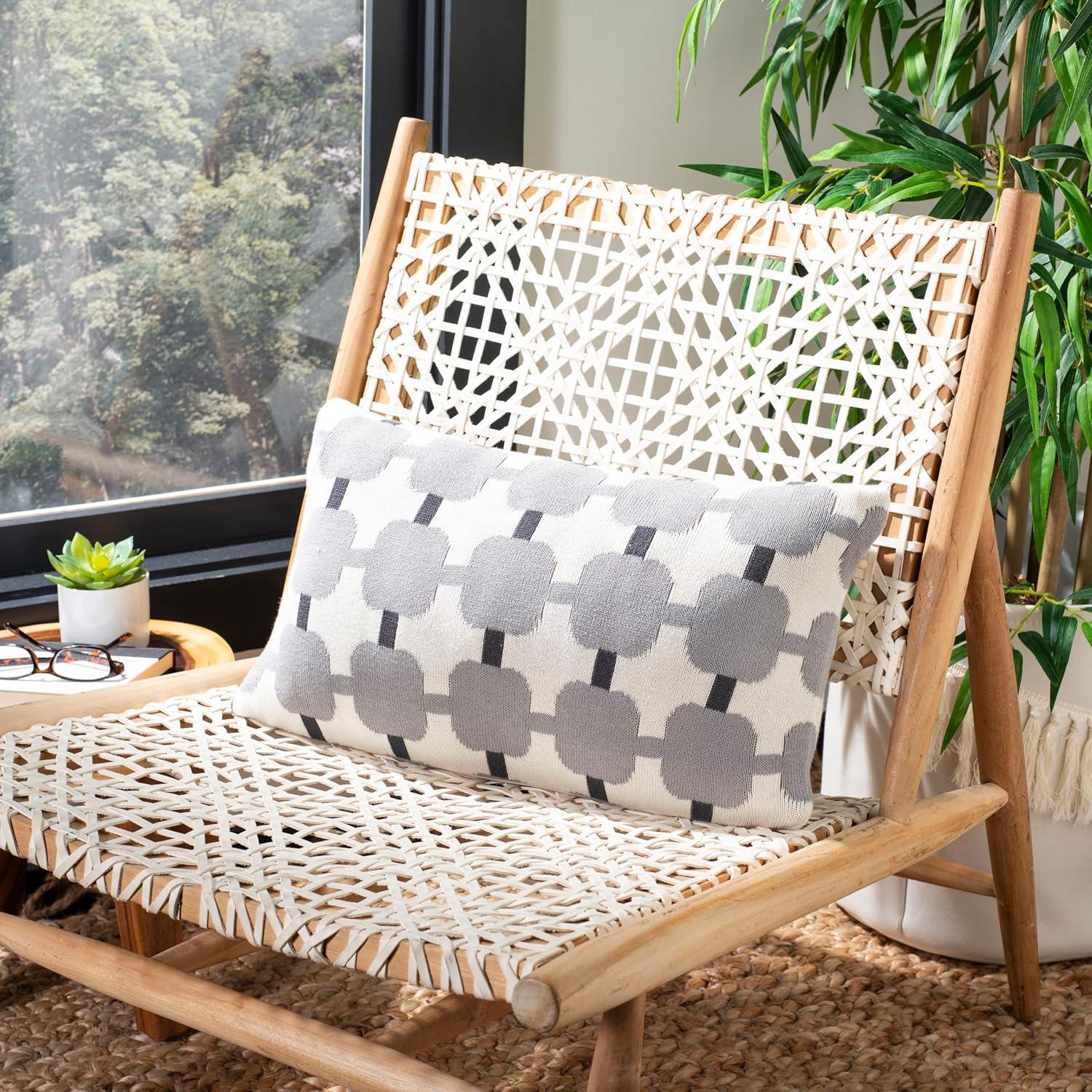 Gray Embroidered Geometric Square Pillow Set