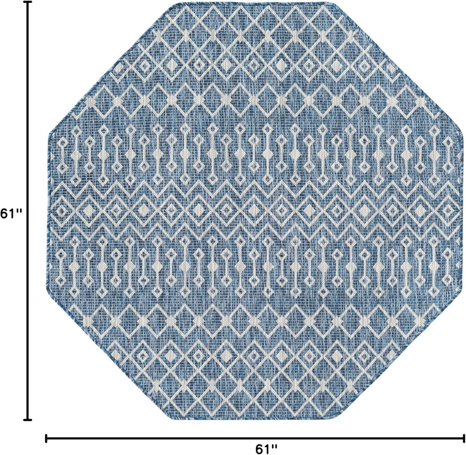 Unique Loom 5' 0 x 5' 0 Octagon Indoor/Outdoor Trellis Blue Area Rug
