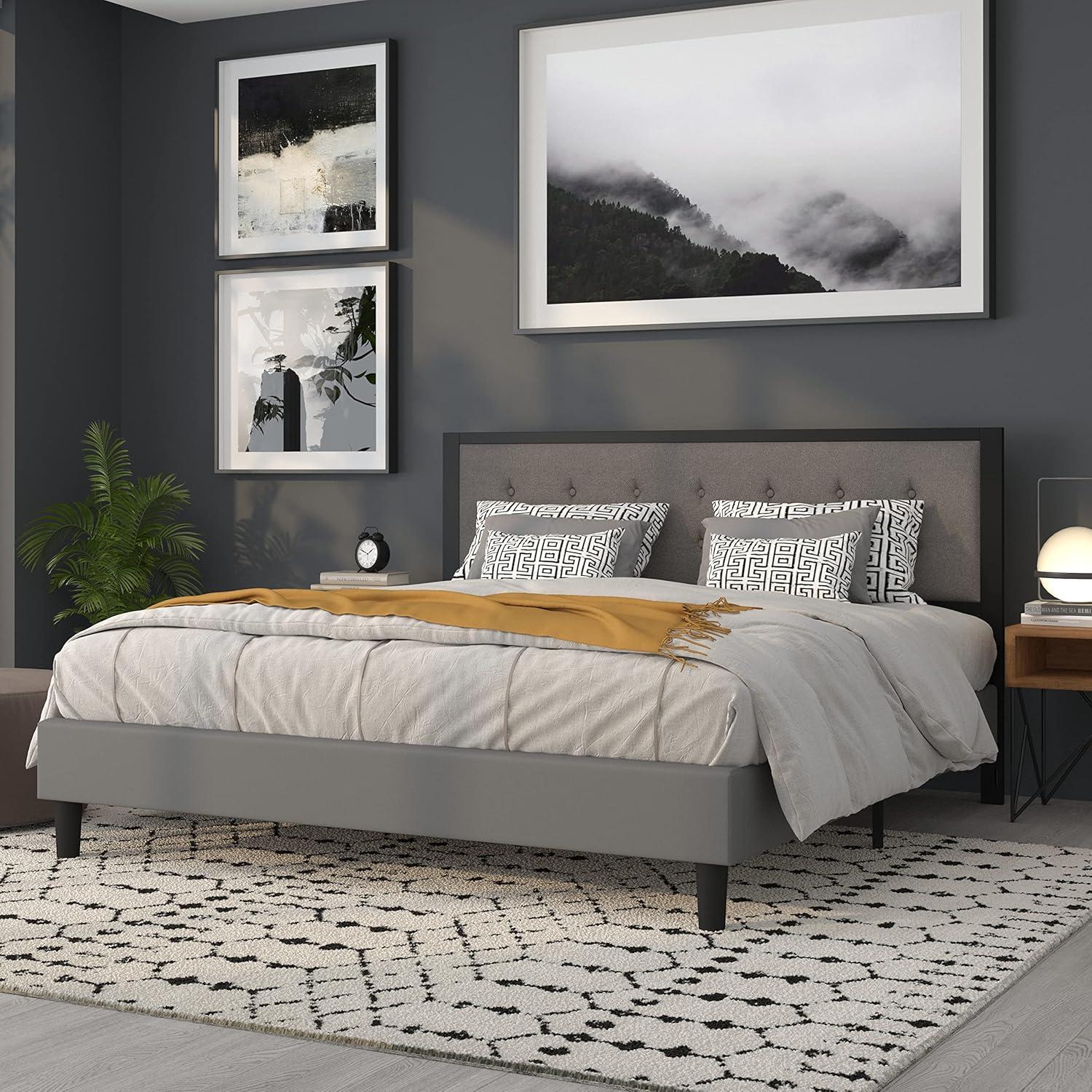 Flash Furniture Bristol Metal Tufted Upholstered King Size Headboard in Dark Gray Fabric