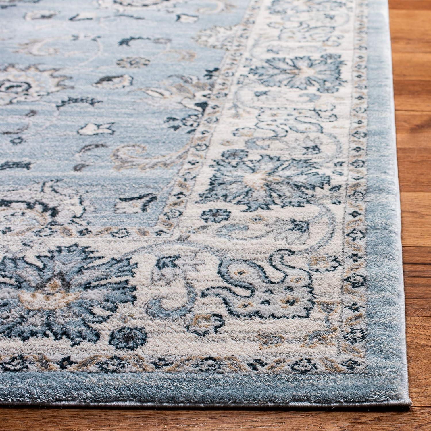 Elegant Light Blue and Cream Rectangular Synthetic Rug, 68x20 in