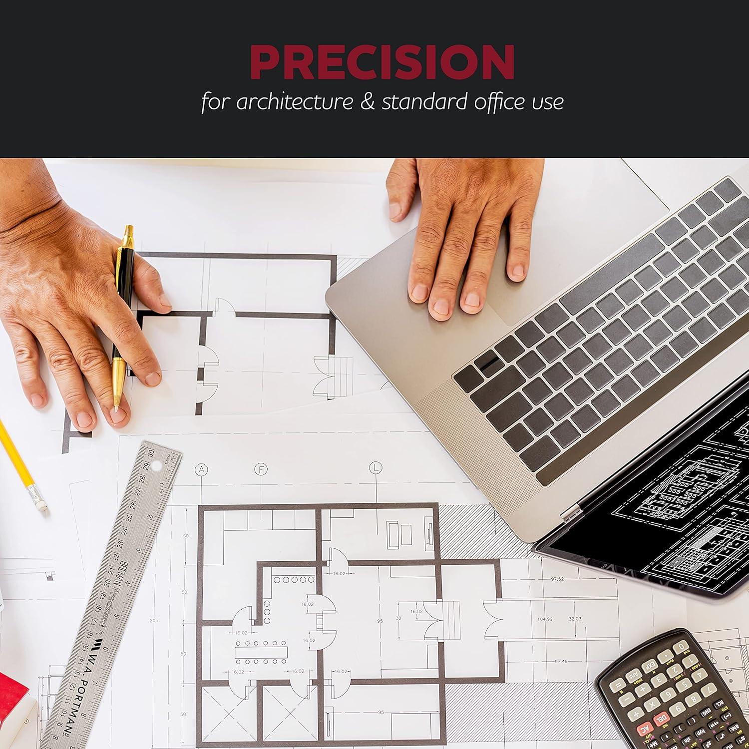 Breman Precision Metal Ruler 36 Inch - Stainless Steel Cork Back Metal Ruler - Premium Steel Straight Edge 36 inch Metal Ruler - Flexible Stainless Steel Ruler - Imperial and Metric Ruler