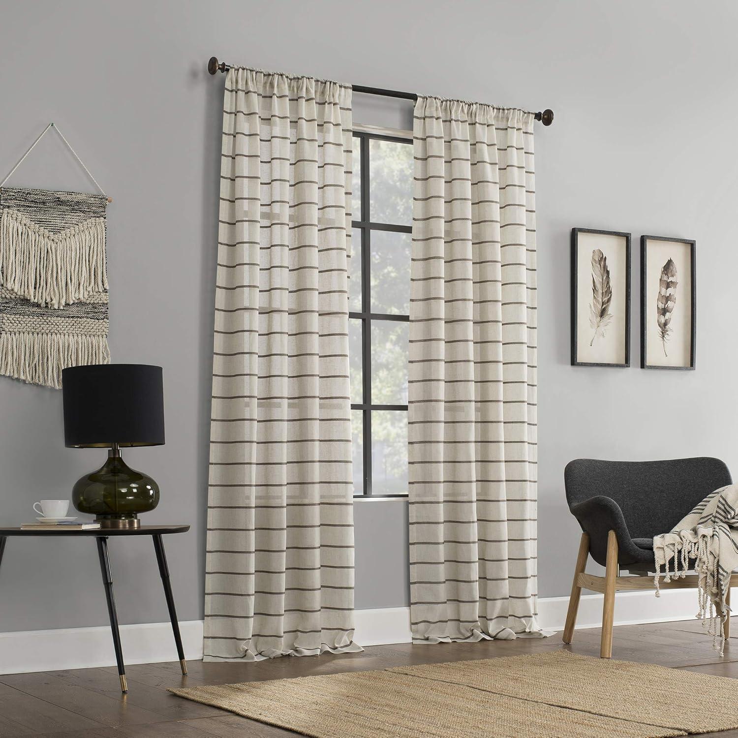 Clean Window Aso Twill Stripe Anti-Dust Linen Blend Sheer Curtain Panel