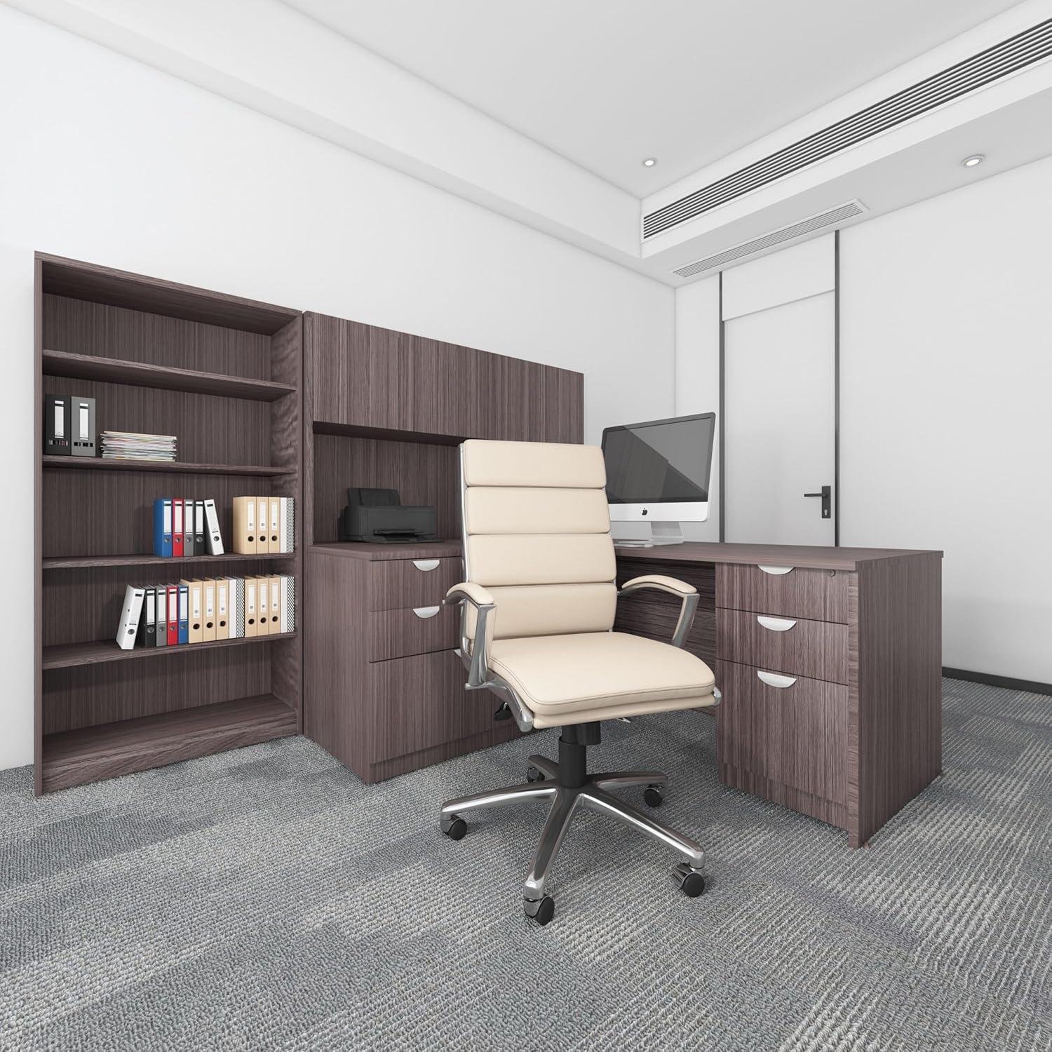 Contemporary Striped Executive Office Chair Beige with Lumbar Support & Casters - Boss Office Products