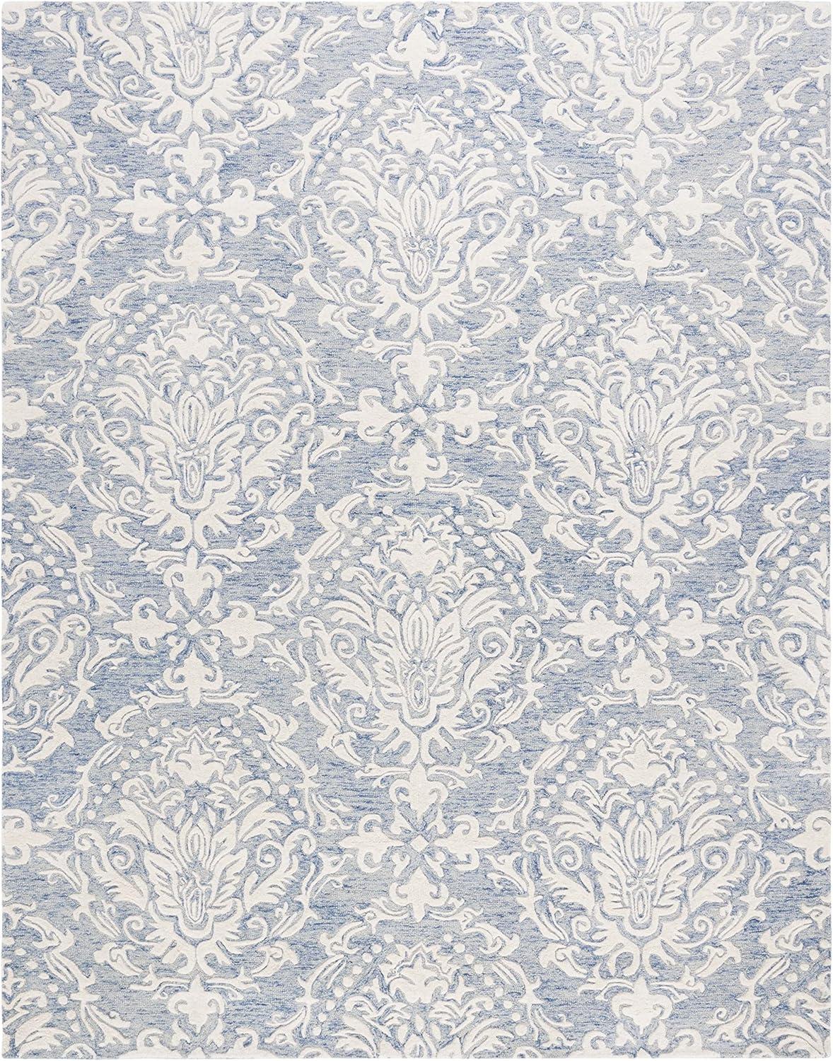 SAFAVIEH Blossom Kestrel Damask Wool Area Rug, Blue/Ivory, 8' x 10'