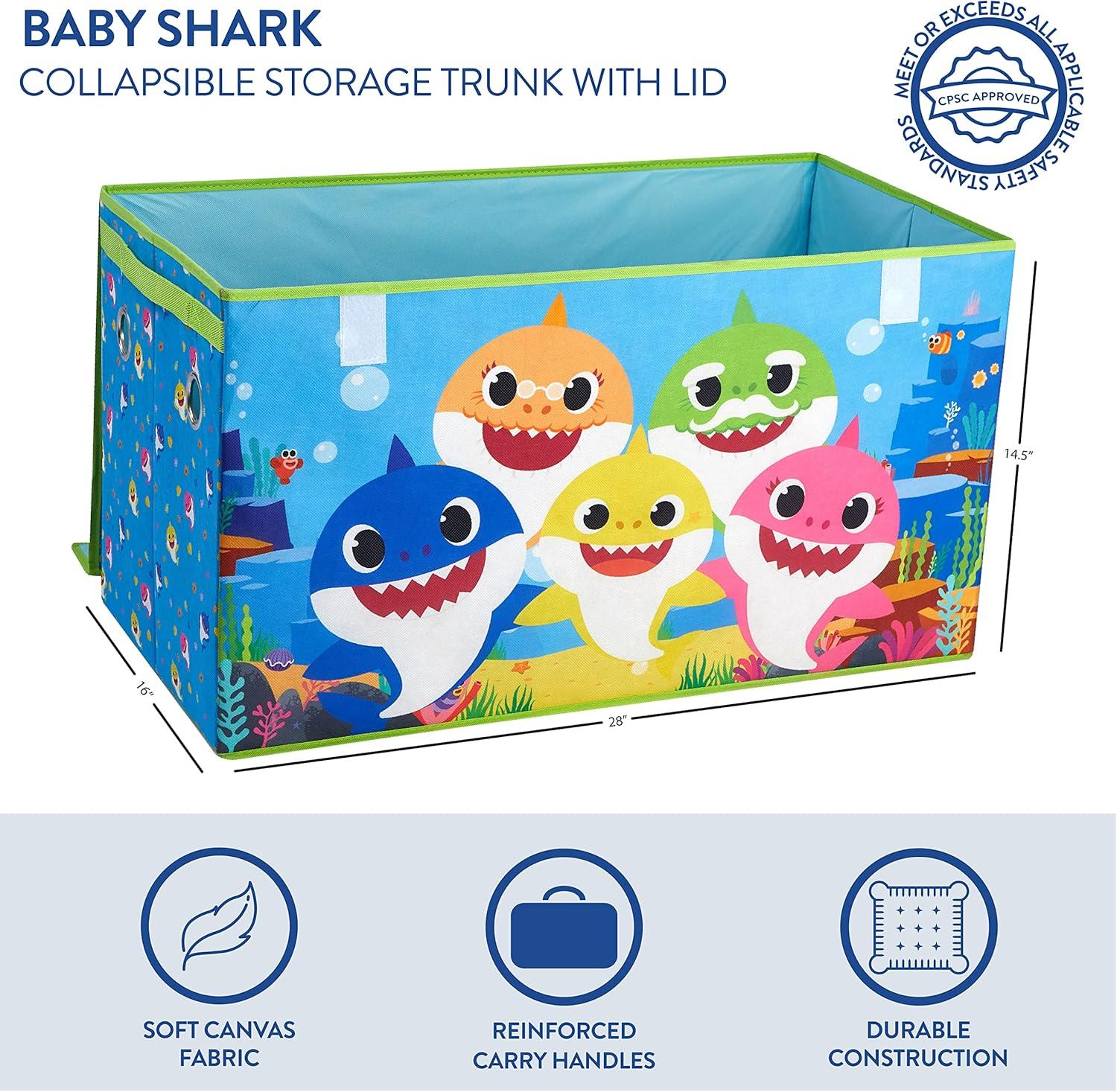 Pinkfong Baby Shark Blue Soft Polyester Canvas Collapsible Toy Storage Trunk for Kids