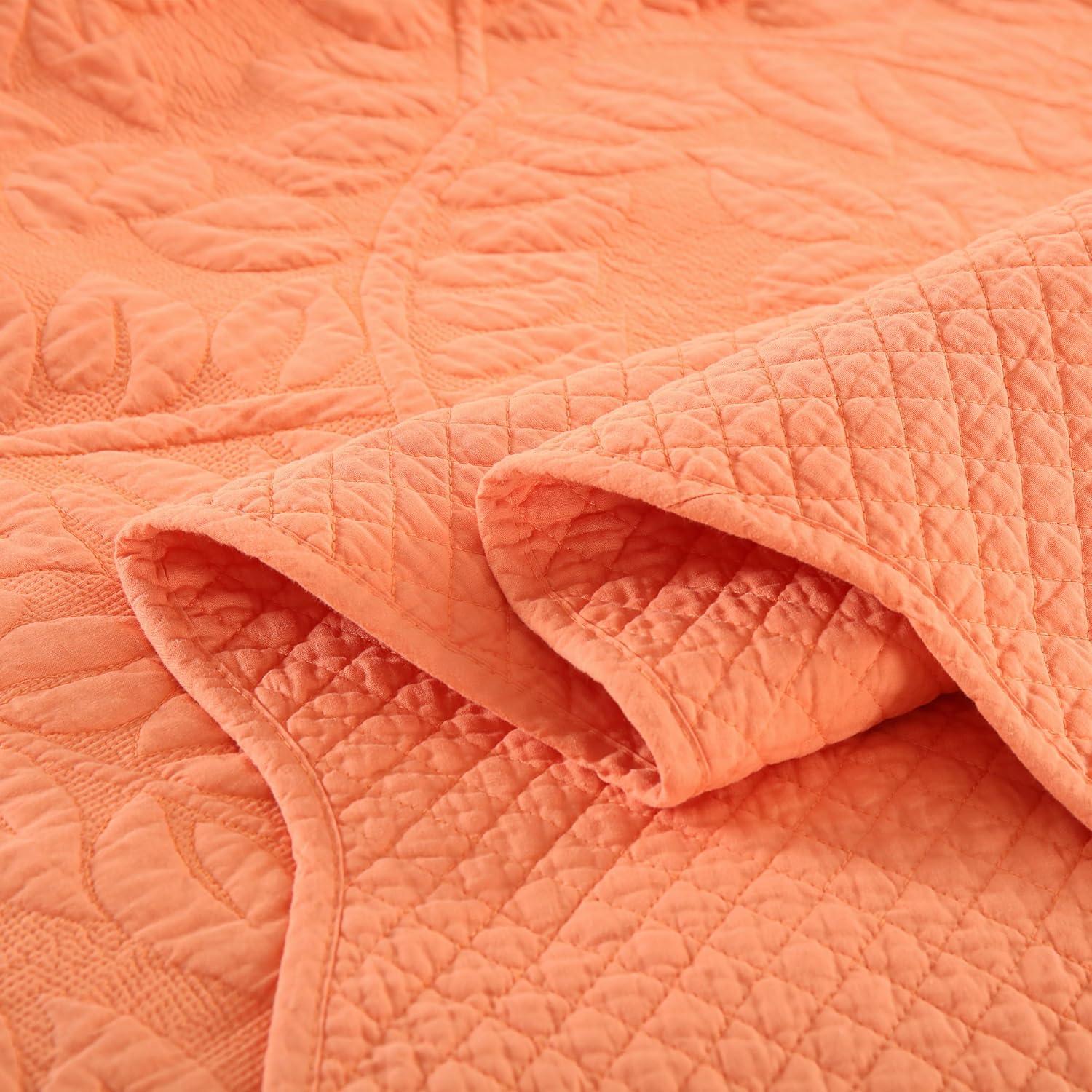 Salmon Cotton Embroidered Queen Size Quilt Bedspread Set