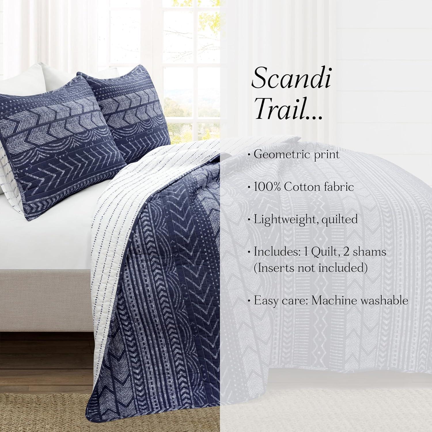 Lush Decor Hygge Geo Reversible Contemporary 3-Piece Quilt Set