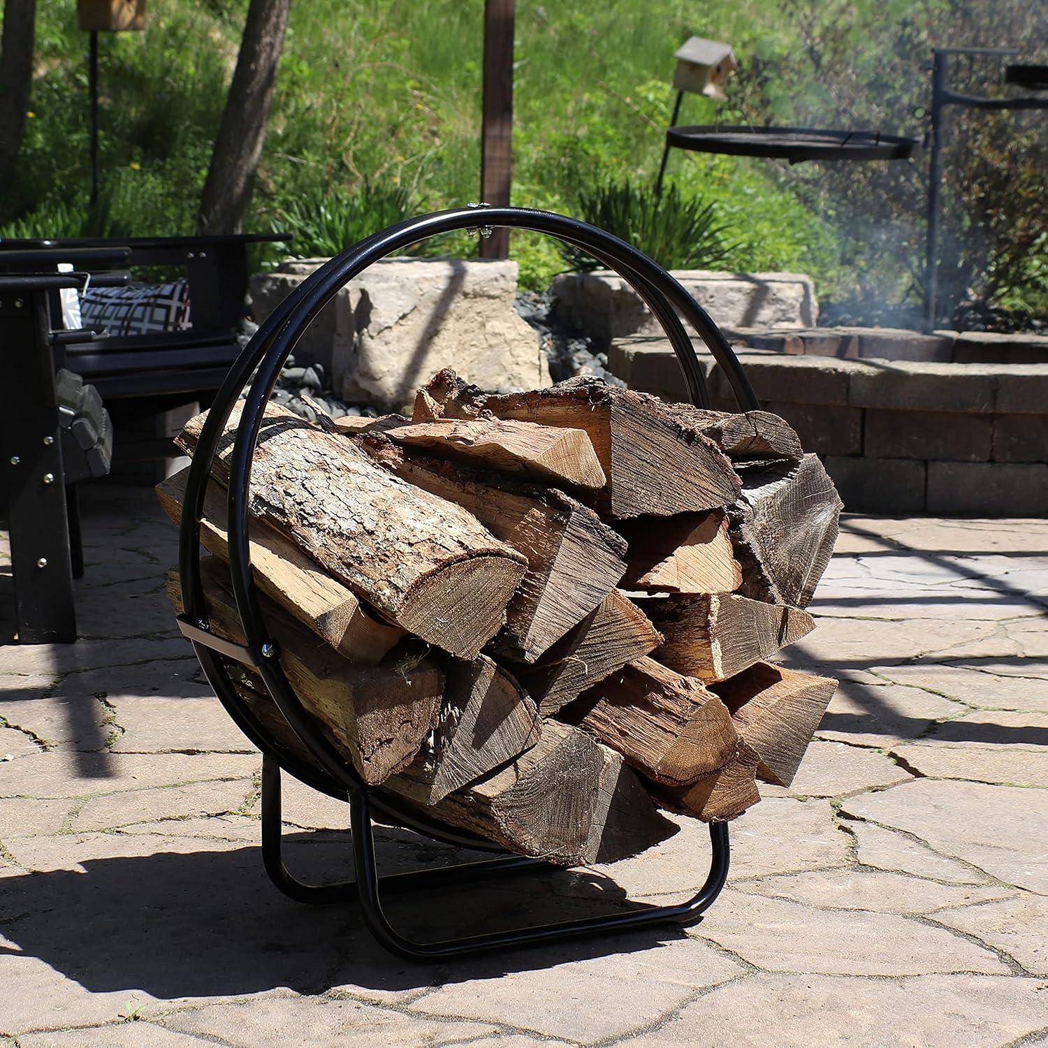 SunnyDaze Decor Indoor or Outdoor Tubular Steel Hoop Firewood Log Holder