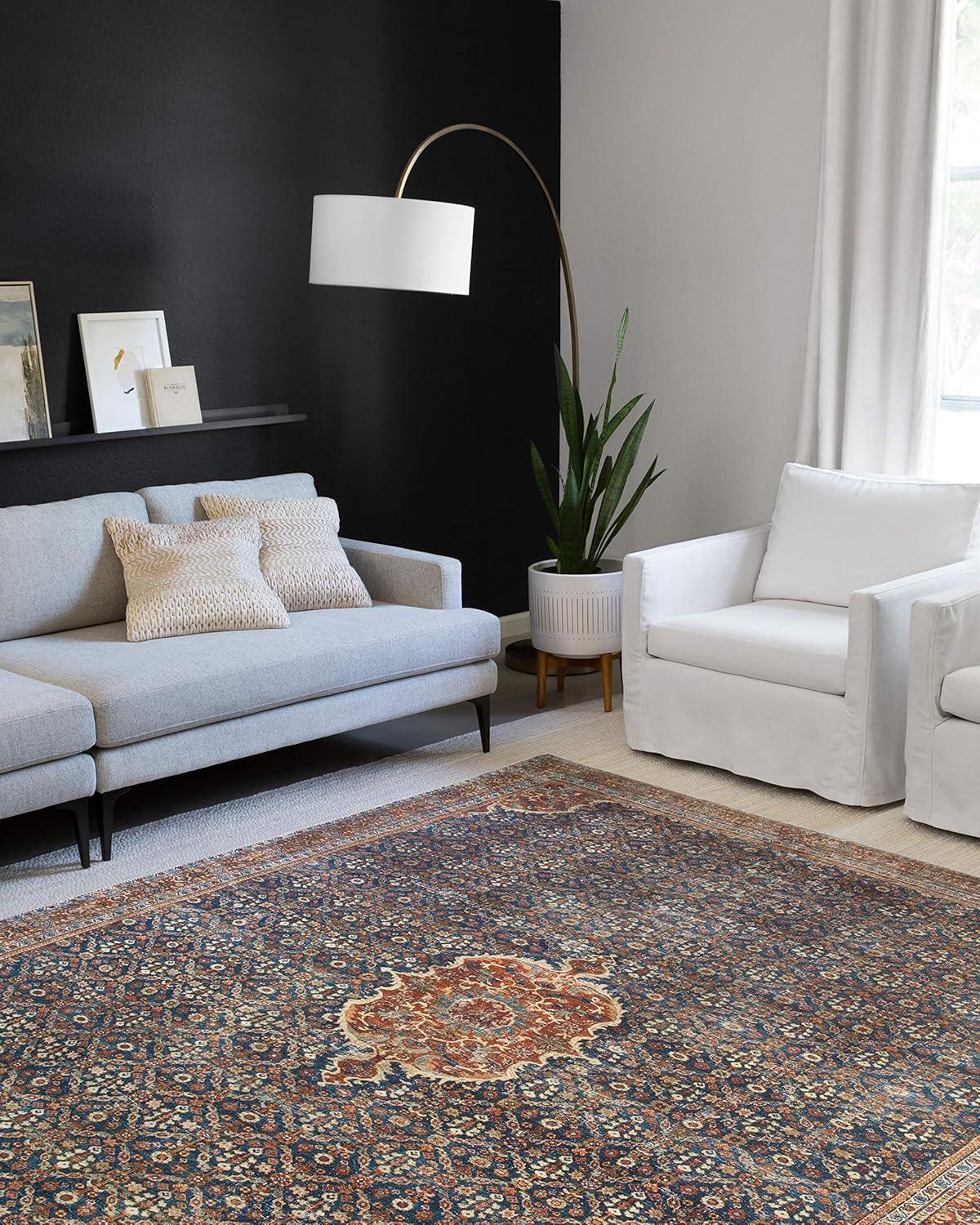 Loloi II Layla Printed Oriental Distressed Cobalt Blue / Spice Area Rug