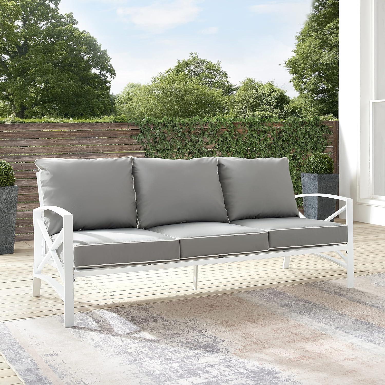 Kaplan Outdoor Metal Sofa White with Gray Cushions - Crosley