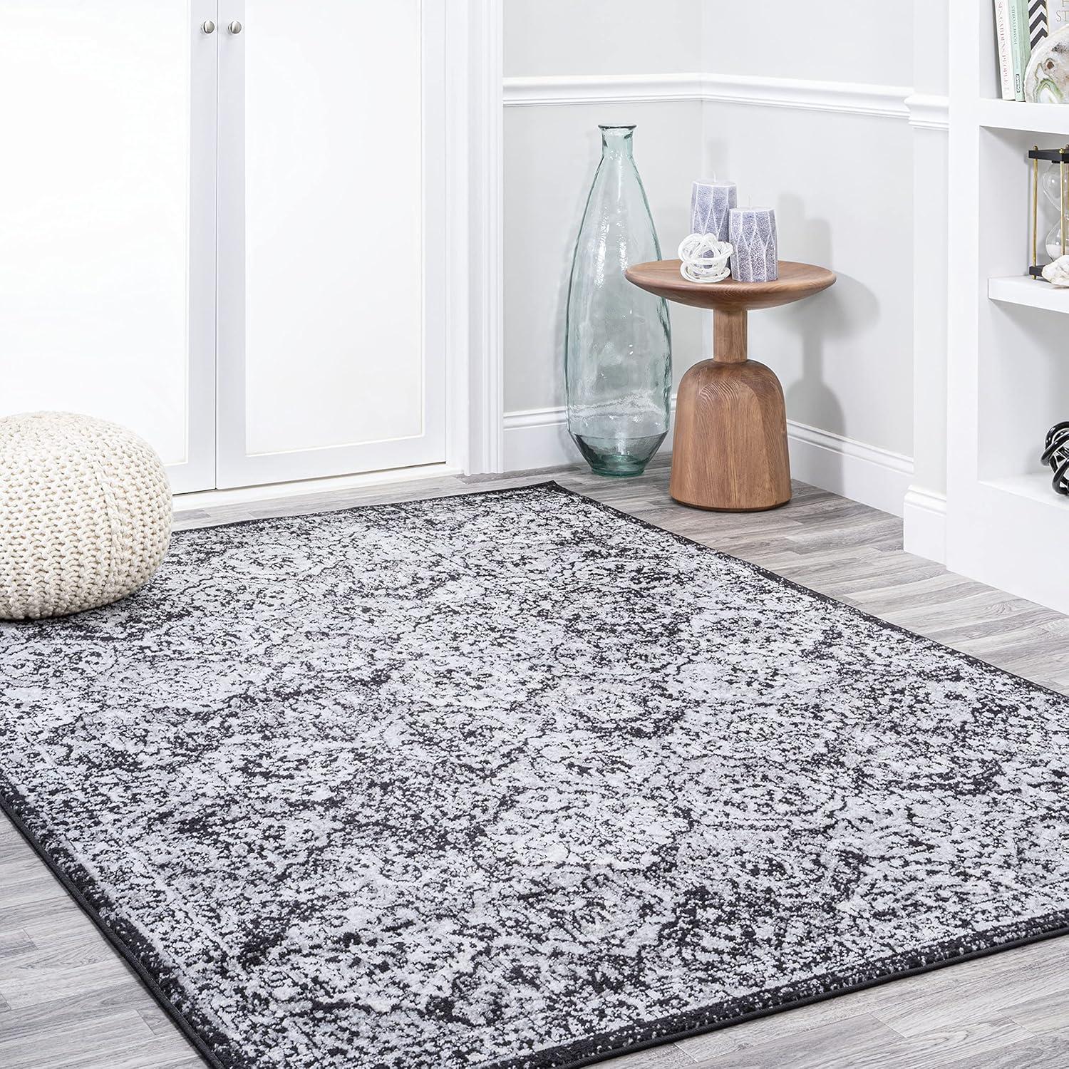 4' x 6' Modern Persian Boho Vintage Trellis Area Rug, Black/Ivory - JONATHAN Y