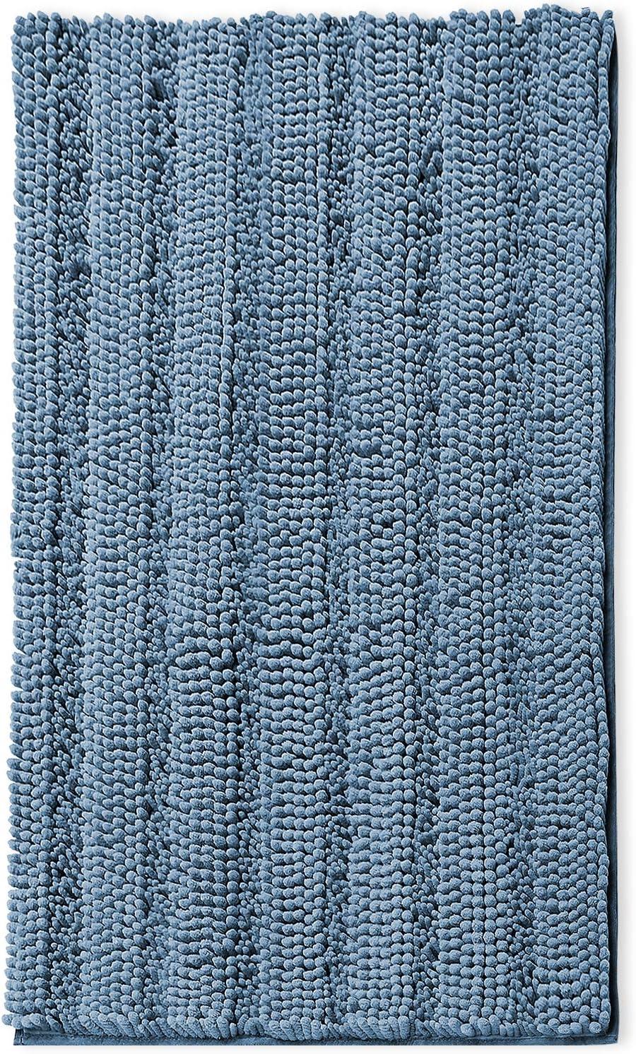 Hearth & Harbor Striped Bathroom Rug, Ultra Soft Large Chenille Bath Mat - Blue Heaven