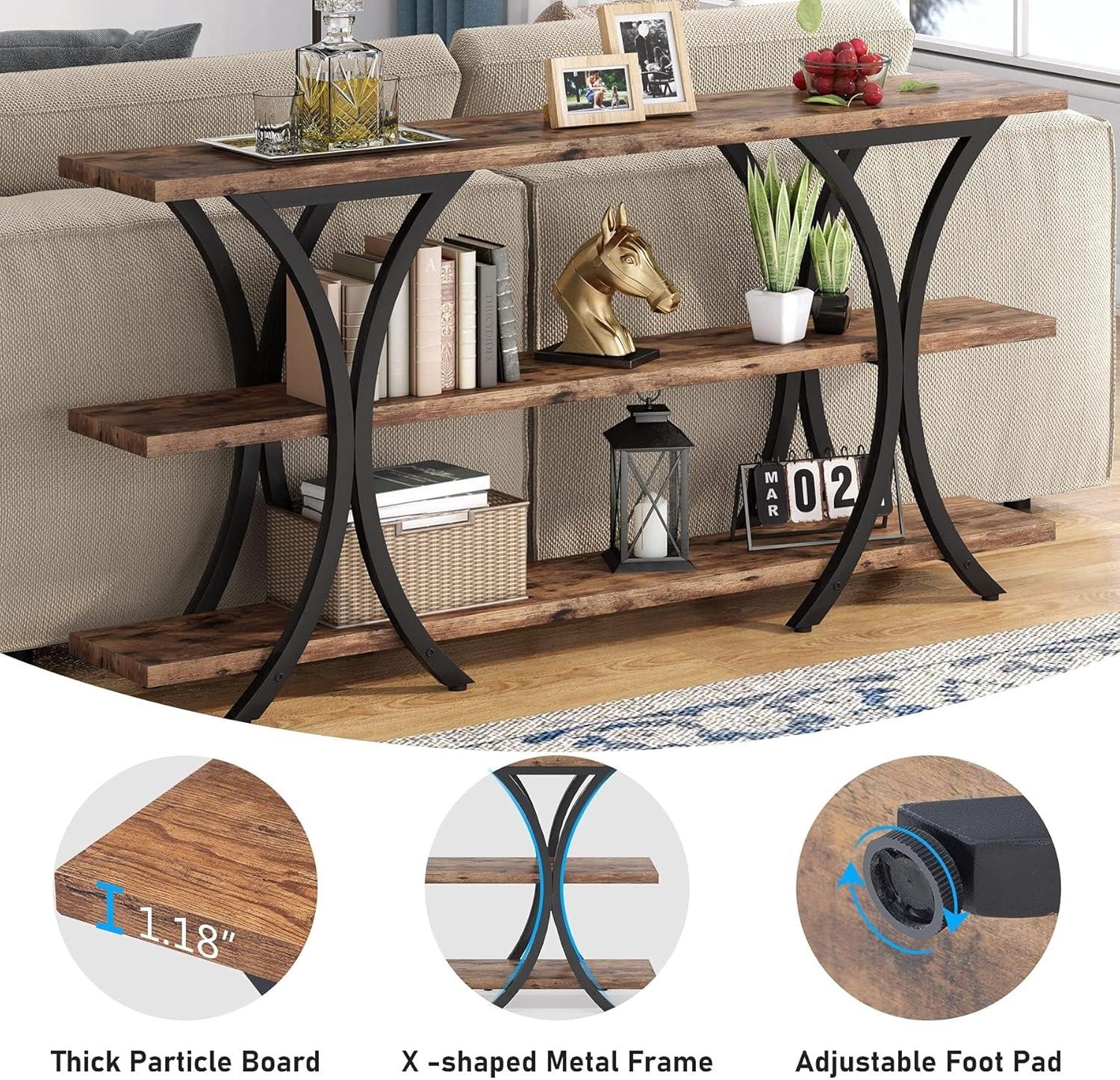 Console Table with Storage Shelf, 70.8 Inch Long Sofa Table Entry Table for Living Room Hallway X-Cross N/A Bown N/A Metal Metal, MDF Shelf Modern &