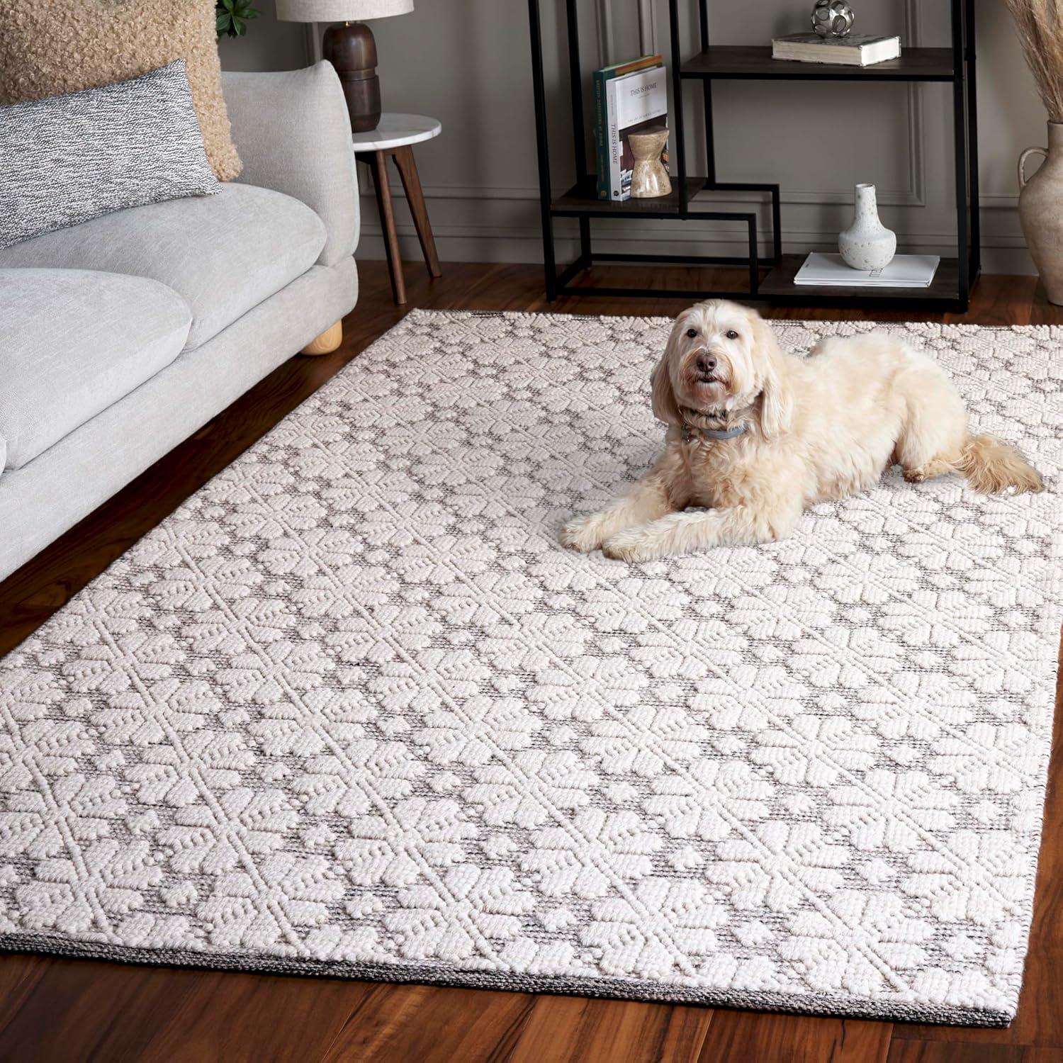 SAFAVIEH Vermont Orval Geometric Floral Wool Area Rug, Ivory/Grey, 6' x 9'