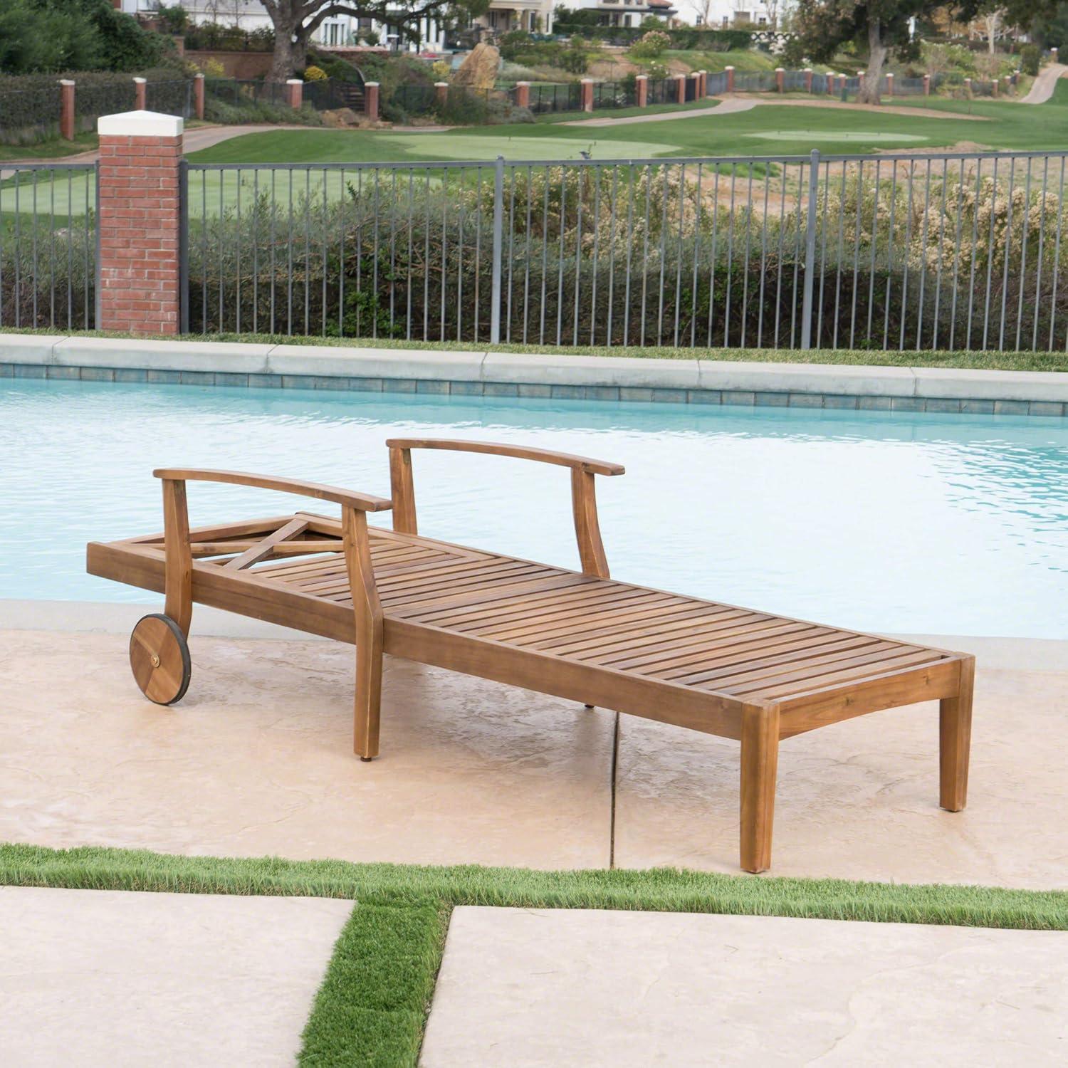 Thalia Outdoor Acacia Wood Chaise Lounge, Teak Finish