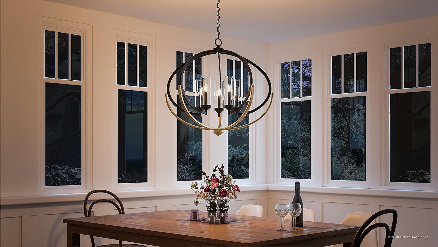 Olde Bronze Steel Candle Chandelier with Clear Glass Shades