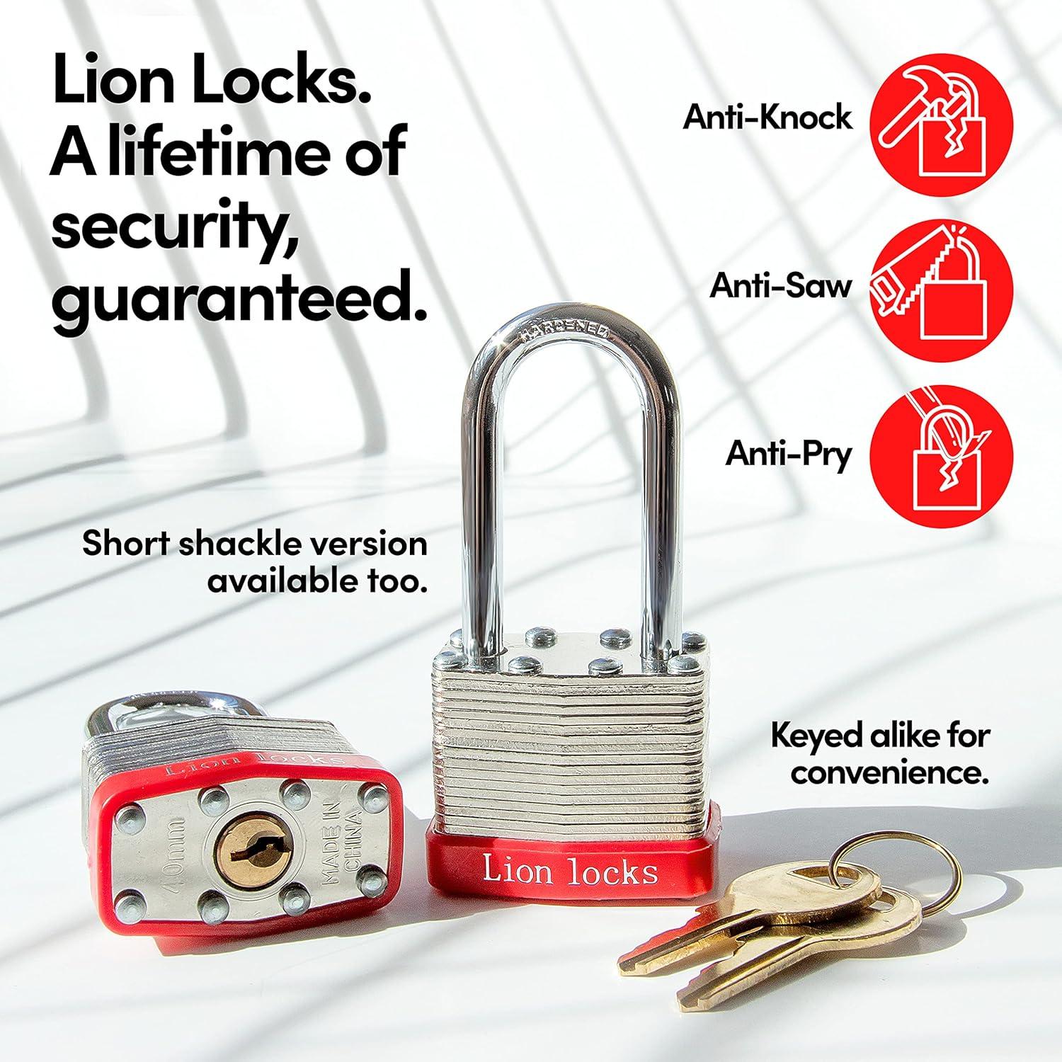 Lion Locks 24 Keyed Alike Padlocks with 2" Long Shackle, 48 Keys - Padlocks for Outdoor Use