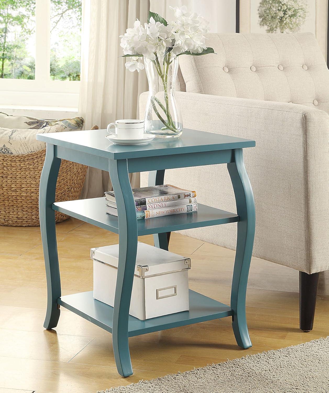 Becci Teal Wood Dual-Facing End Table with Open Storage