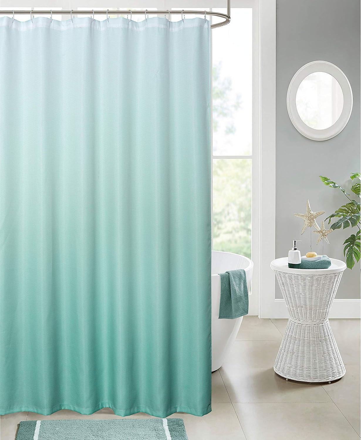 Dainty Home 3D Printed Ombre Textured Waffle Weave Shower Curtain - Seafoam