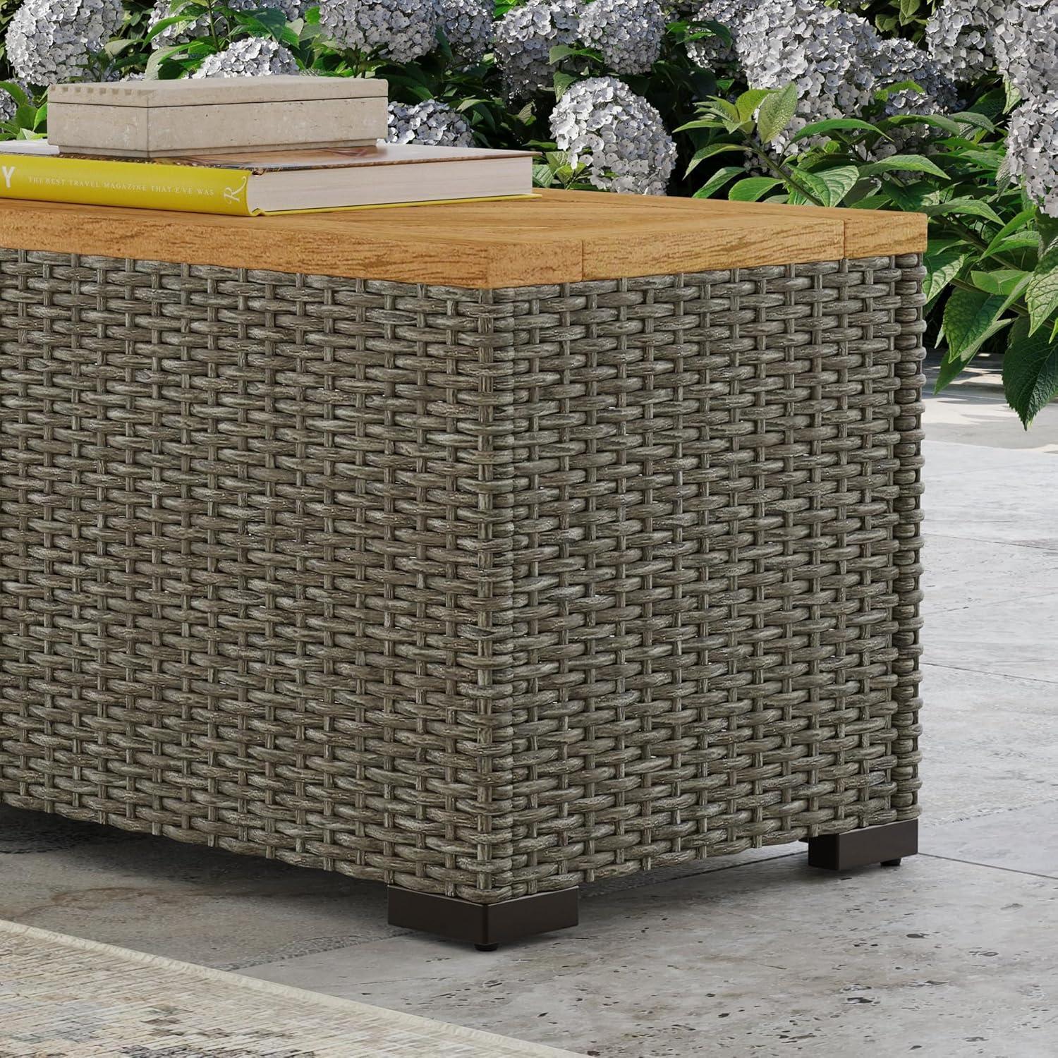 Homestyles Boca Raton Rattan Outdoor Storage Table in Brown