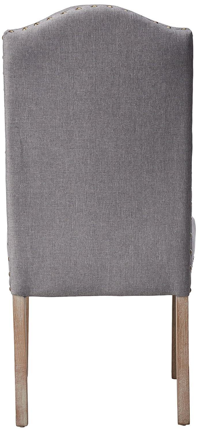 Roundhill Furniture Mod Urban Style Solid Wood Nailhead Fabric Padded Parson Chair, Grey, Set of 2