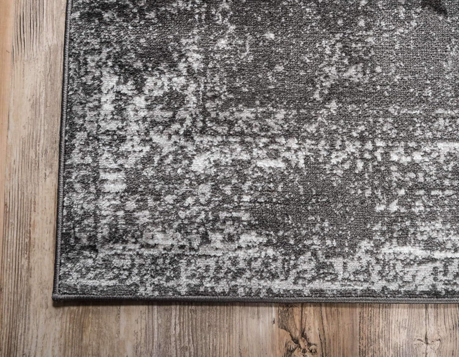 Dark Gray Floral Motif Synthetic Area Rug