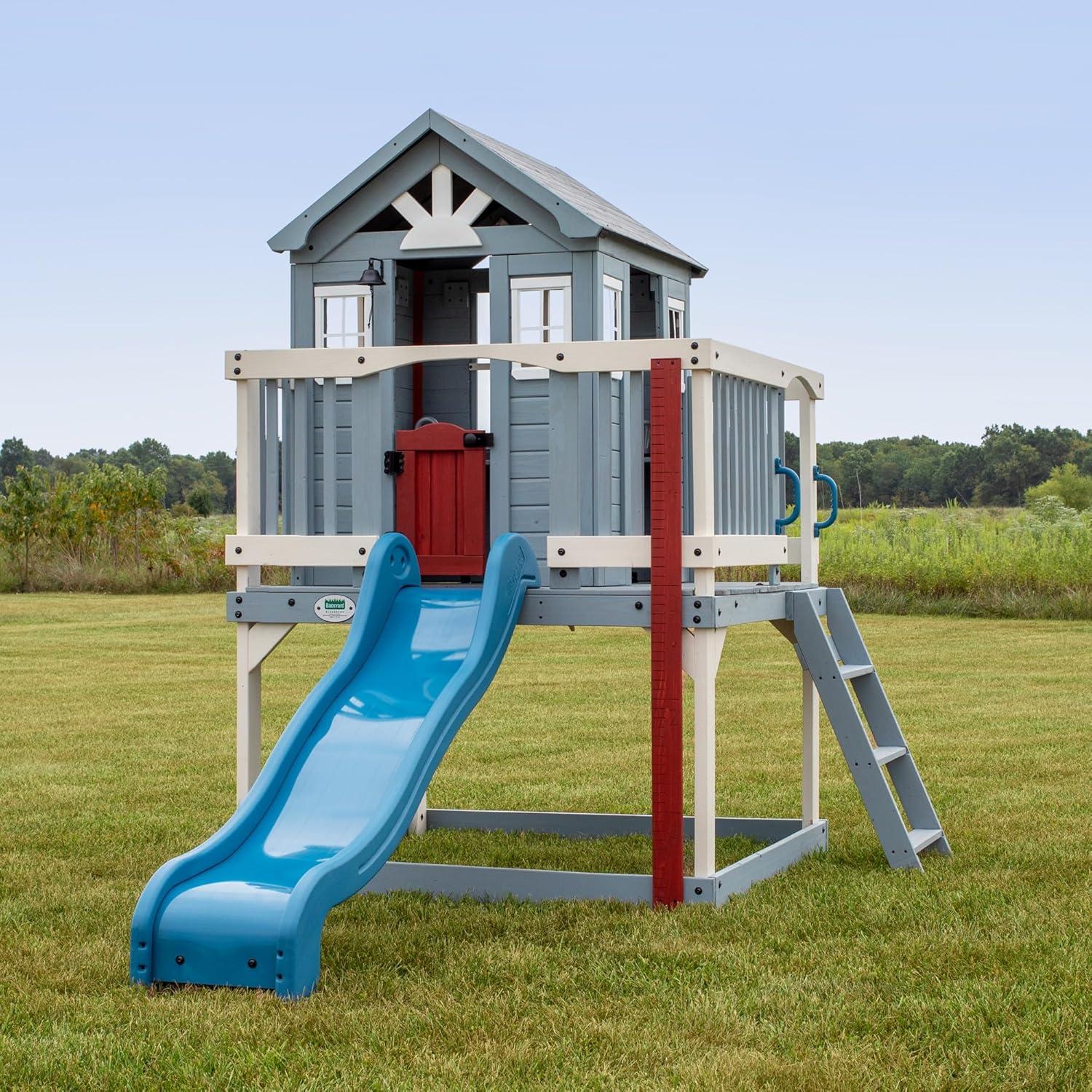 Beacon Heights Elevated Cedar Playhouse with Slide and Ladder