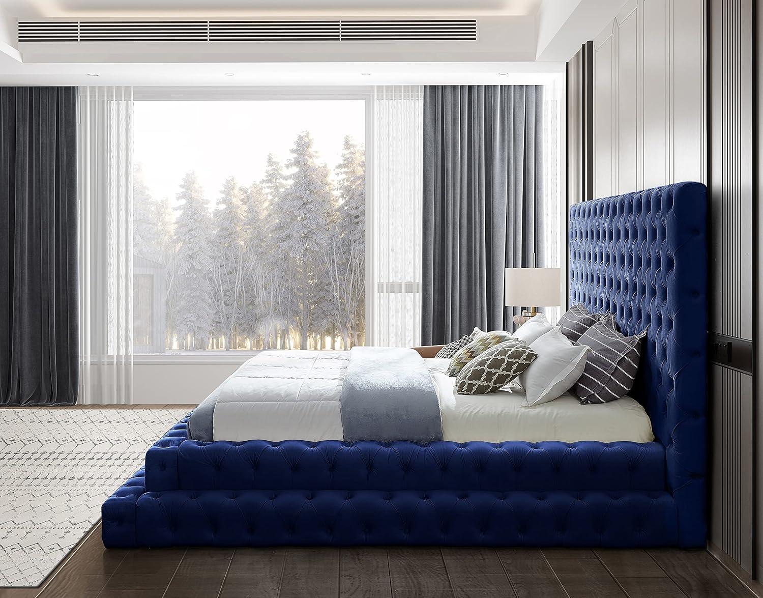 Meridian Furniture Revel Navy Velvet King Bed