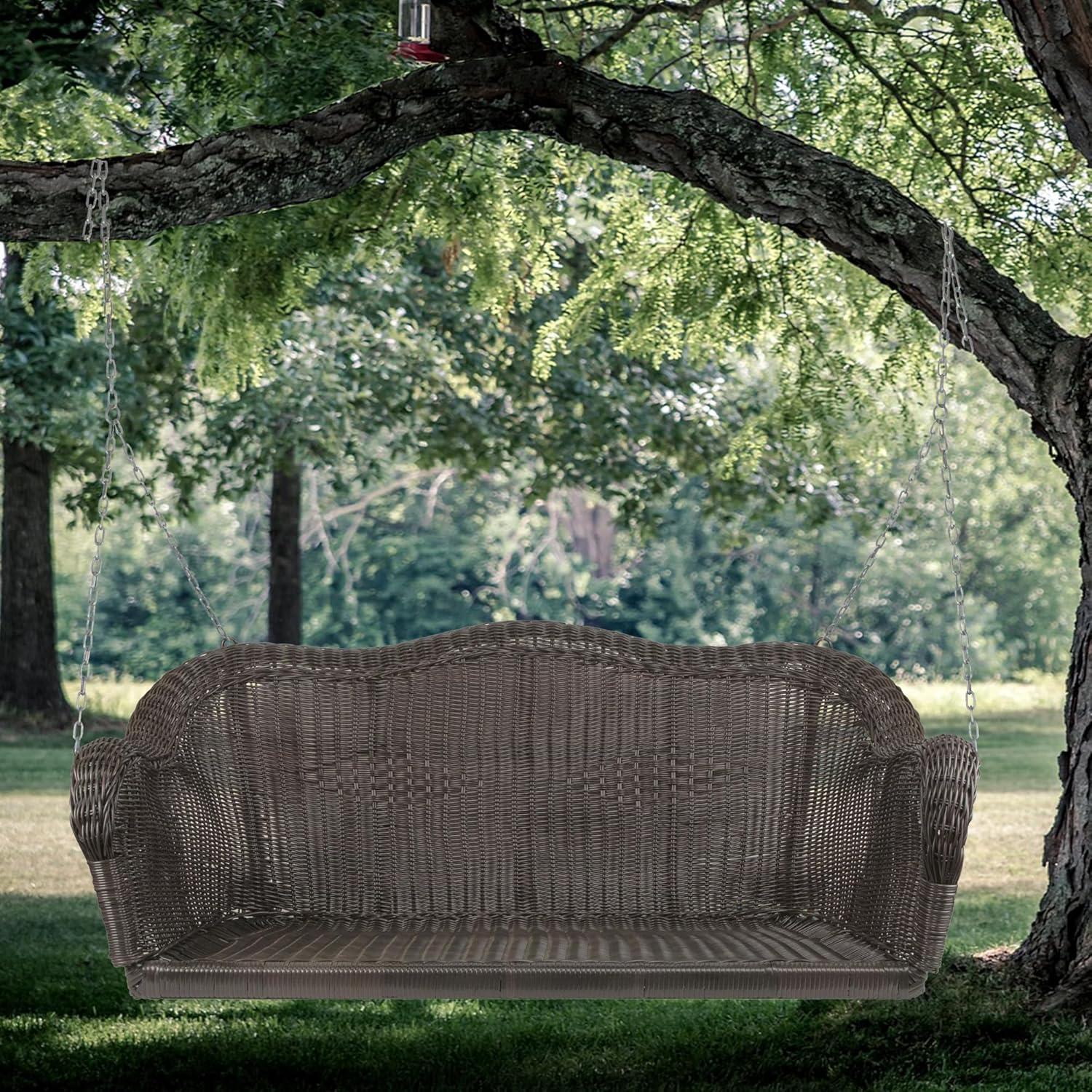 Northlight Hand Woven Resin Wicker Porch Swing with Chain - Chocolate Brown