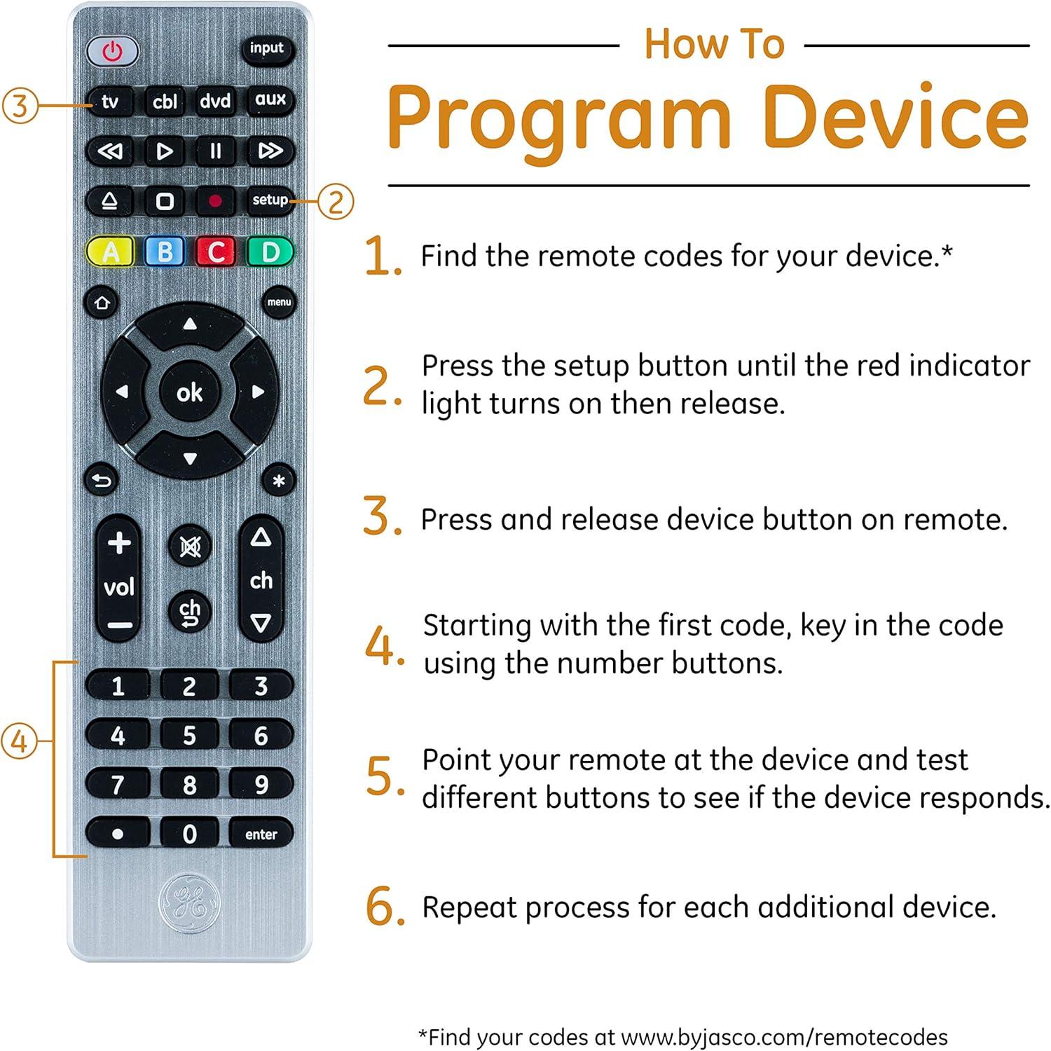 GE 4-Device Universal TV Remote Control in Brushed Silver, 33709