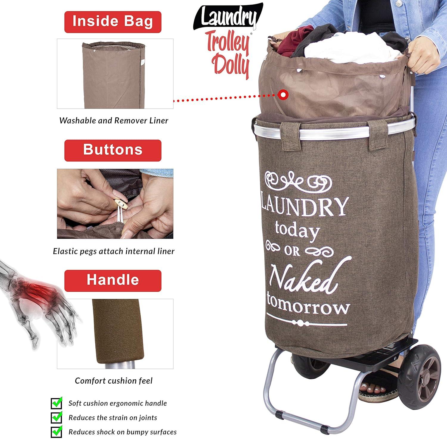 Brown Collapsible Round Laundry Hamper with Wheels and Faux Burlap