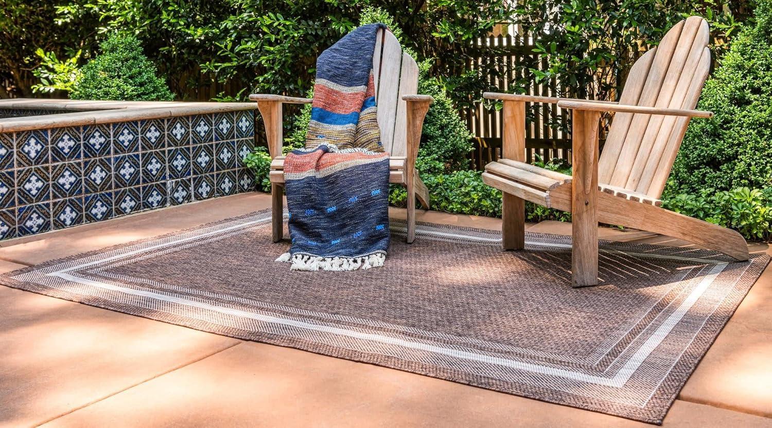 Unique Loom 9' 0 x 12' 0 Rectangle Indoor/Outdoor Border Brown Area Rug