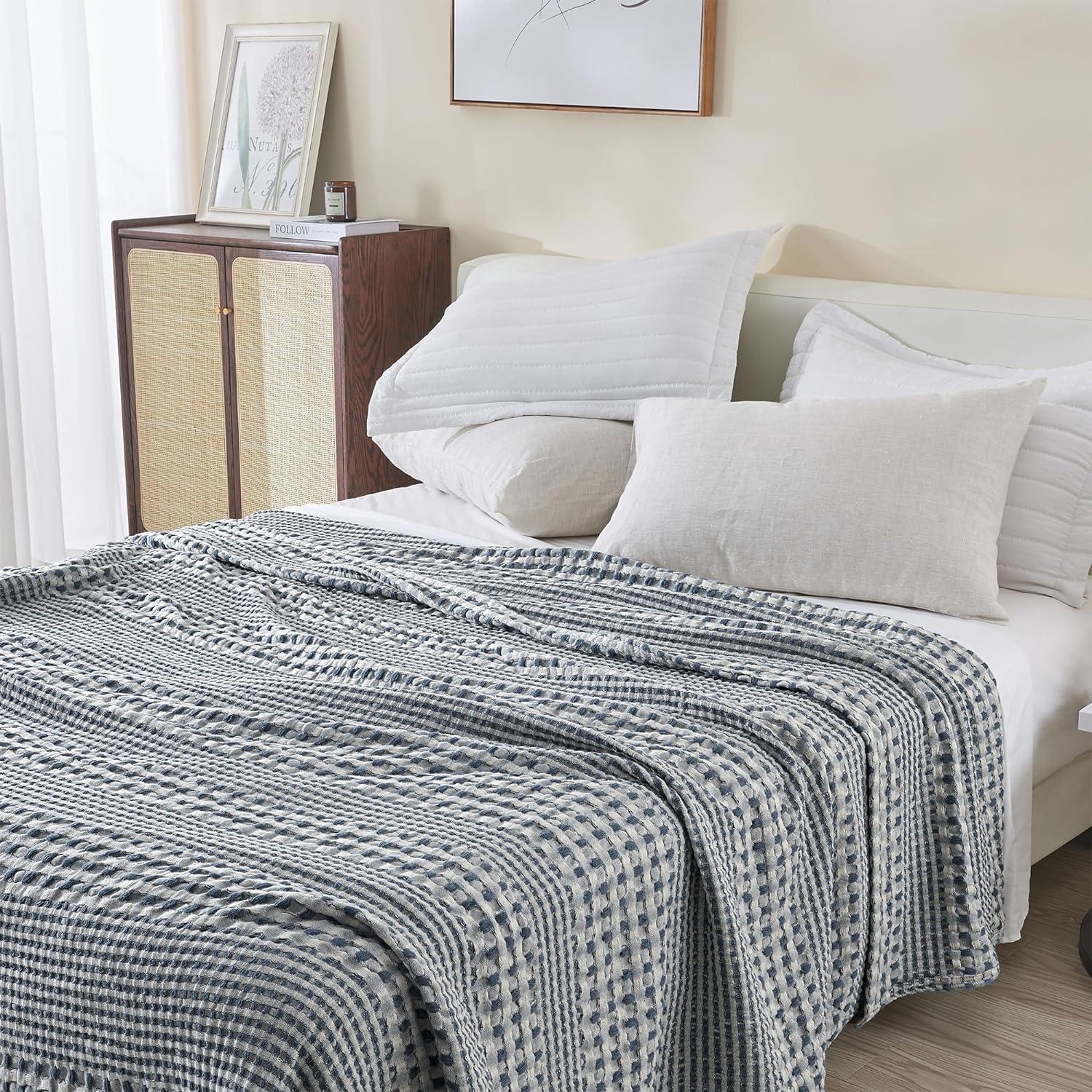 Cotton Soft All Season Waffle Weave Textured Bed Blanket - Great Bay Home