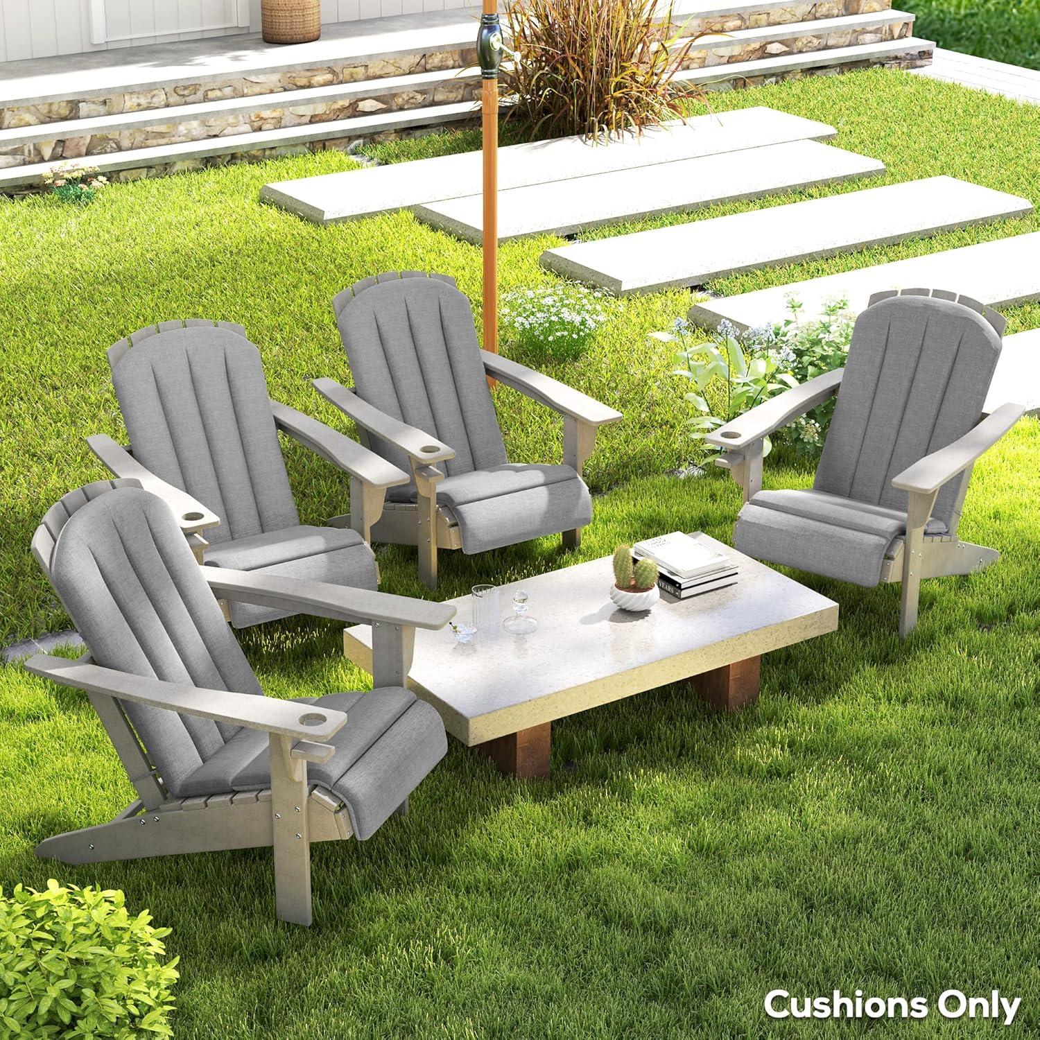 Outsunny Set of 4 Adirondack Chair Cushion, High Back Outdoor Chair Cushions with Ties, Gray