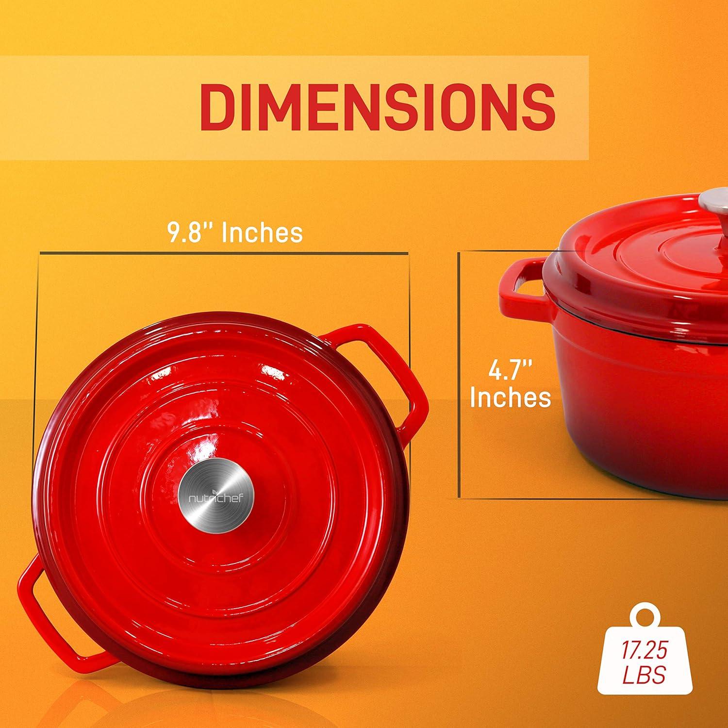 Red 5-Quart Enameled Cast Iron Dutch Oven with Lid