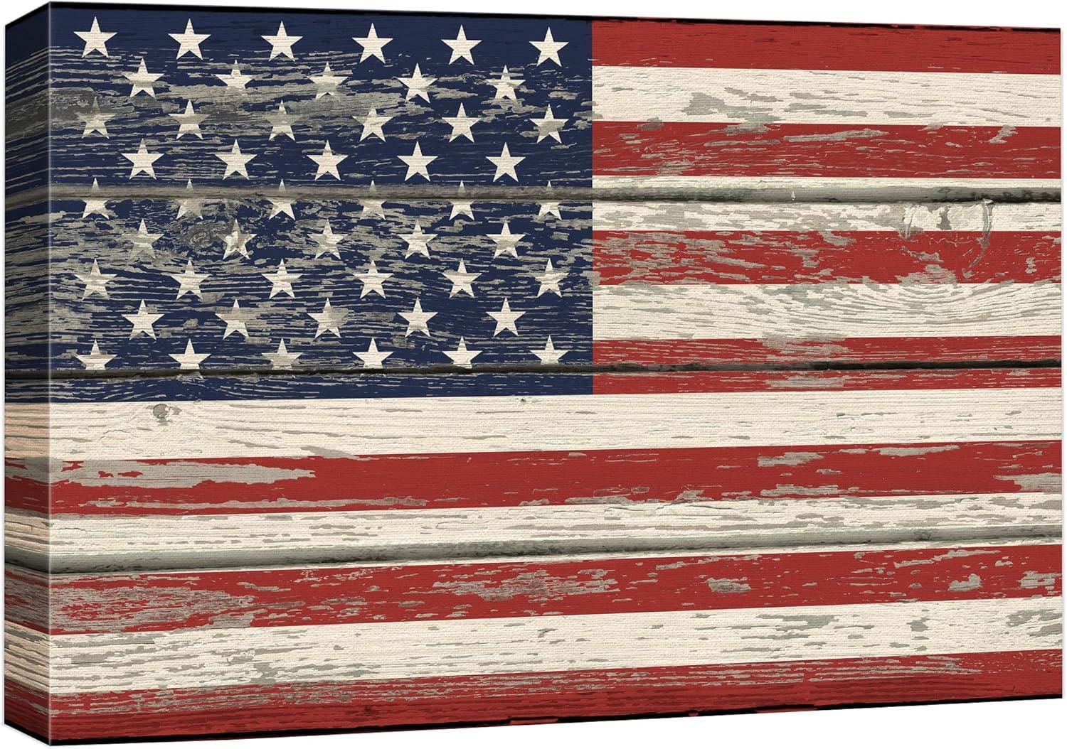 wall26 Canvas Print Wall Art United States Flag on Vintage Retro Wood Panels Pop Culture Cultural Digital Art Modern Art Traditional Colorful for Living Room, Bedroom, Office - 12"x18"