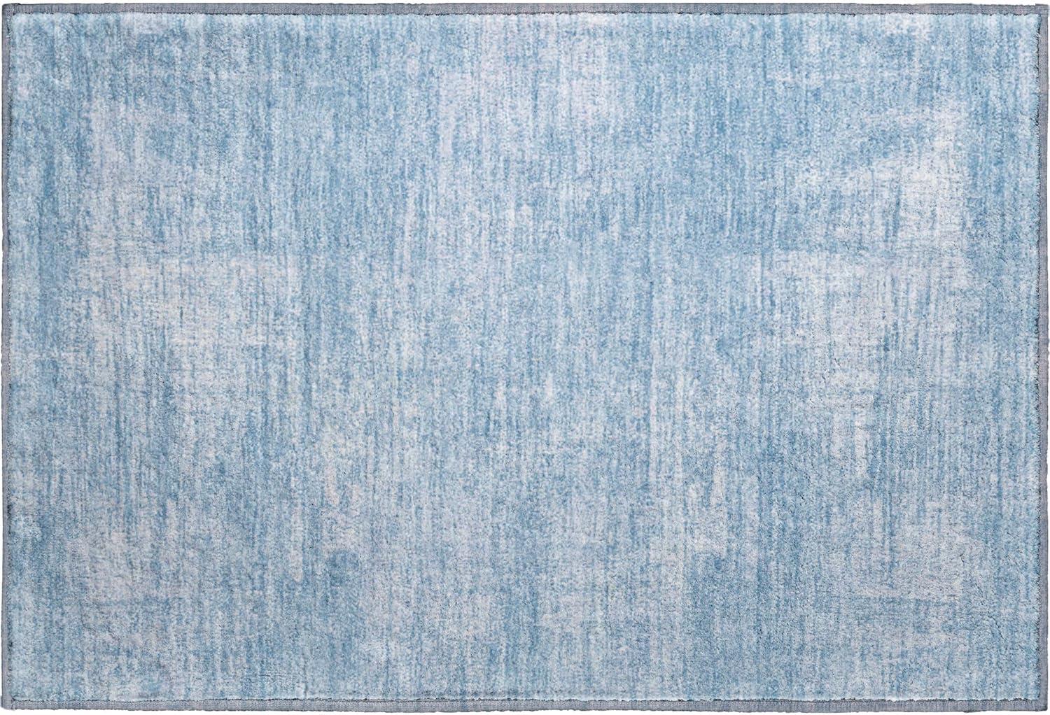 Blue Synthetic Rectangular Washable Rug, 30" x 20"