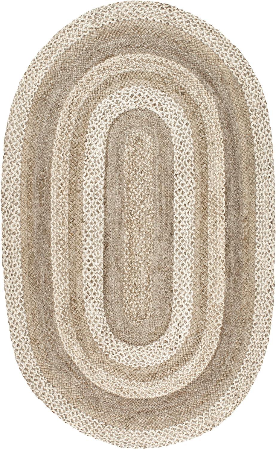 Nuloom Charlene Solid Oval 5x8 Jute Indoor Area Rug for Dining Room Rug Neutral Rug Living Room Rug Kitchen, Natural/Ivory