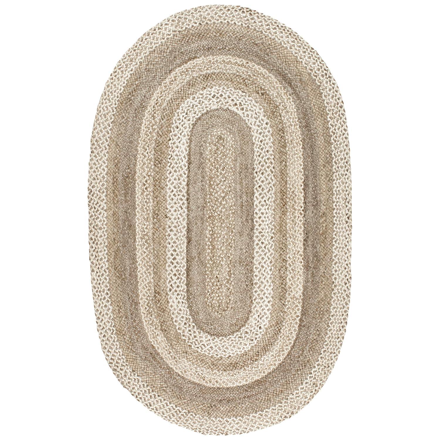 Nuloom Charlene Solid Oval 5x8 Jute Indoor Area Rug for Dining Room Rug Neutral Rug Living Room Rug Kitchen, Natural/Ivory